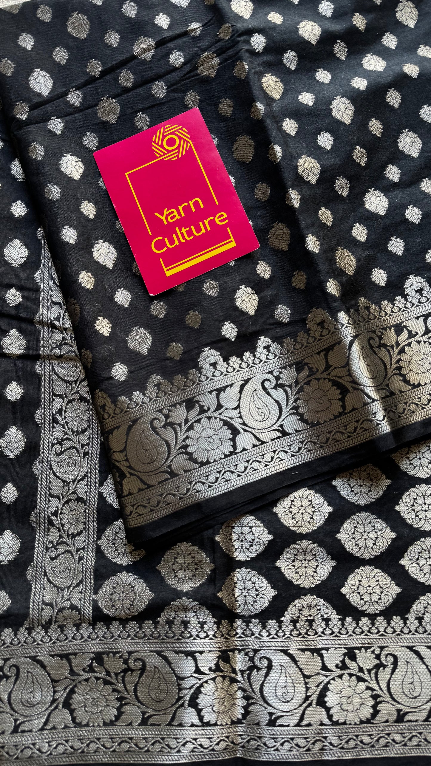 Black, silver buttas and zari, Banarasi semi-silk - YCDESE45