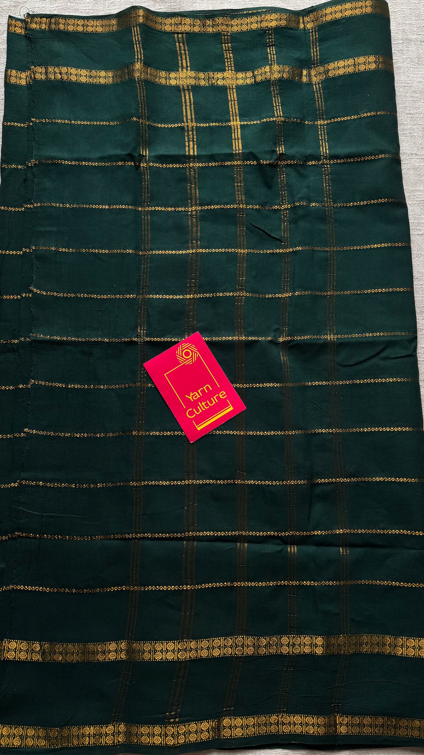 Dark green veldhaari with rettaipet border, kattuchayam dyed, madurai cotton - YCCOTNSEMS89