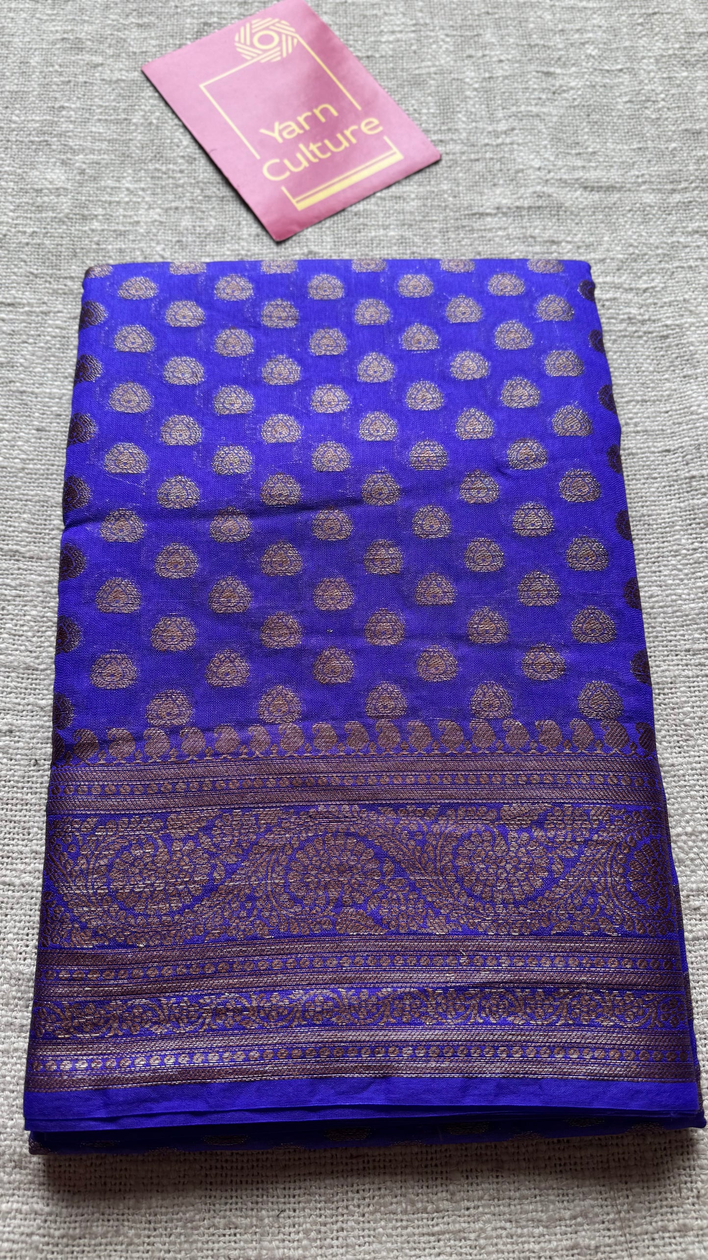 Wisteria - Dark lavender with a hint of blue, antique gold zari, Banarasi semi georgette - YCBLFEGAGZ20