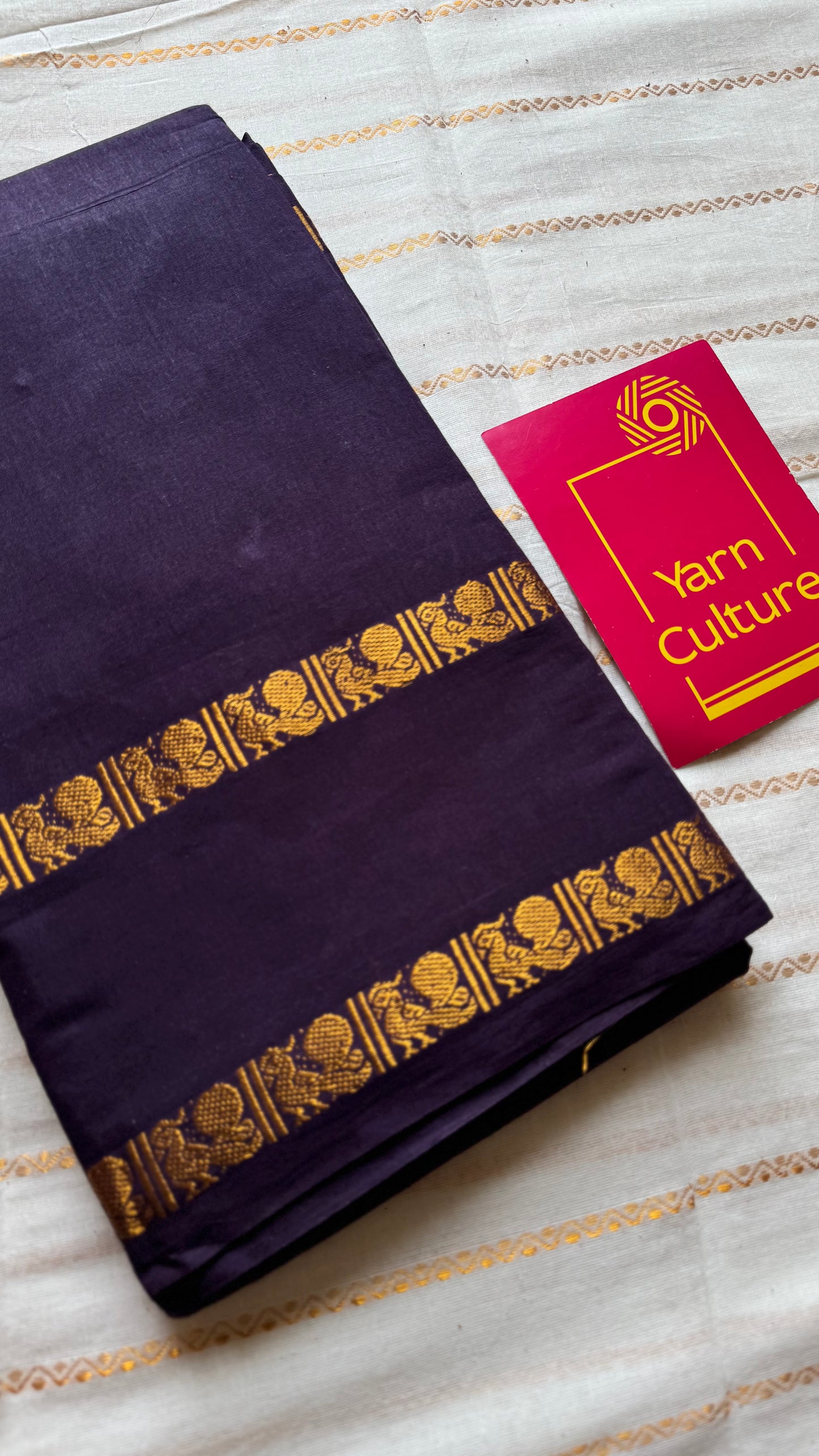 Purple brown rettaipettu peacock gap border, kattuchayam dyed madurai cotton saree - YCCOTNMSAP98