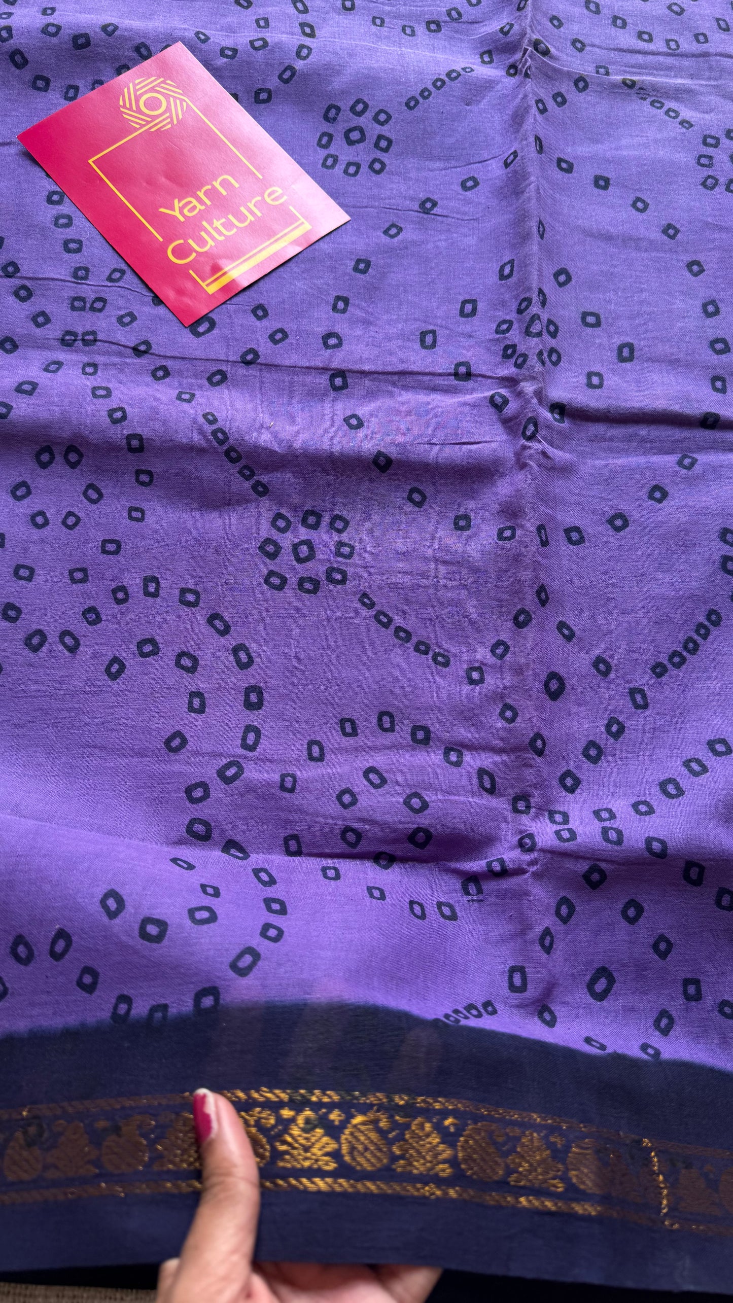 Purple with dark blue, printed sungudi, madurai cotton - YCCOTNOCSC17