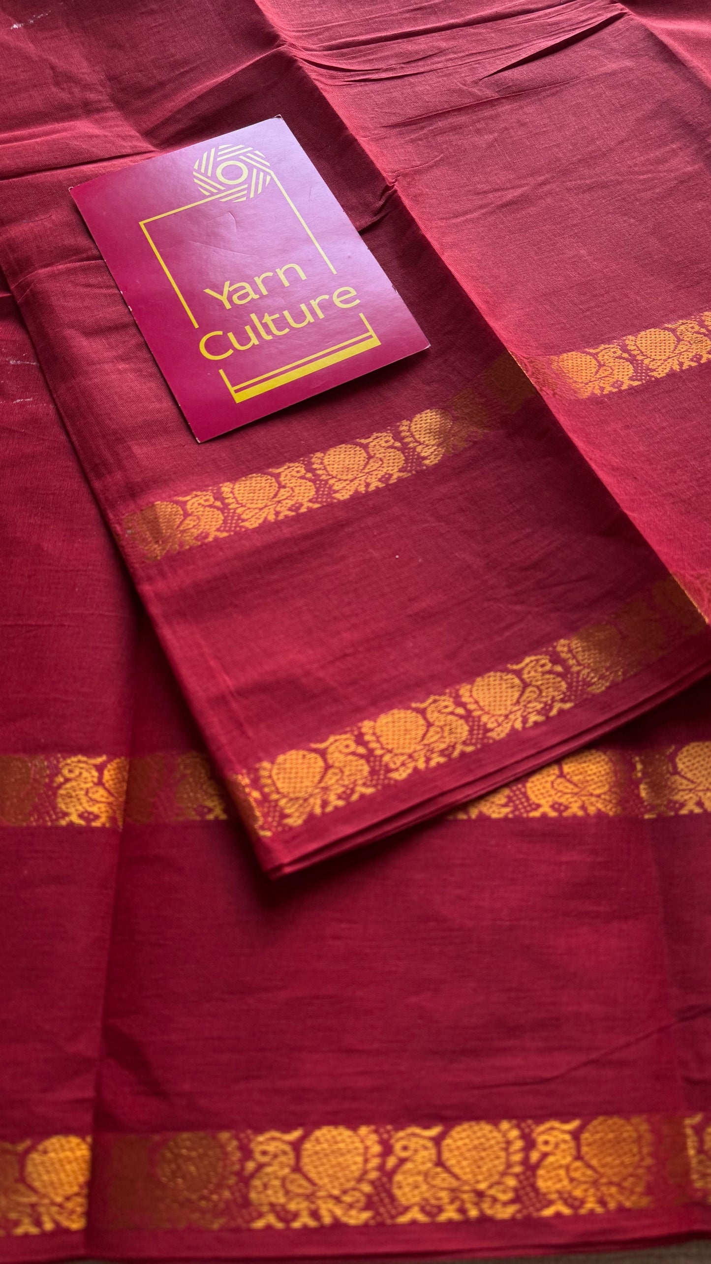 Red rettaipettu peacock double bordered, kattuchayam dyed madurai cotton saree - YCCOTNMSFE247