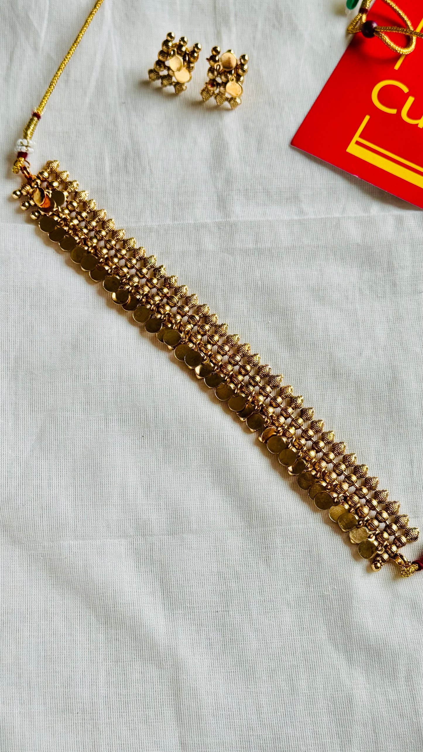 Plain antique gold Elakkathali, with earrings - YCGPNP803