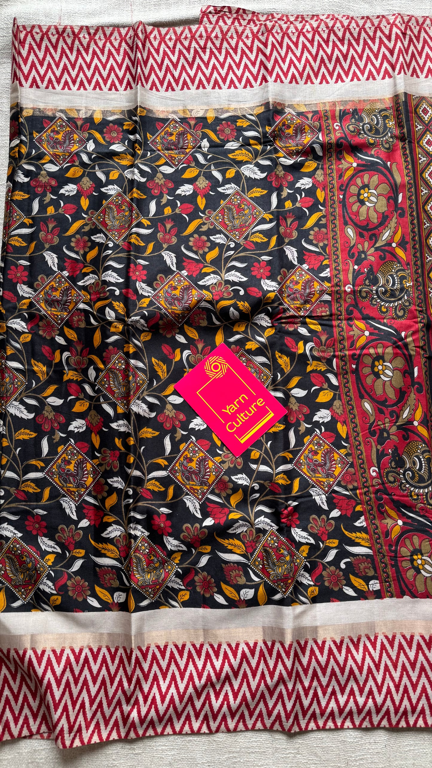 Black and red, printed kalamkari, semi-tussar - YCWOTDSTK02