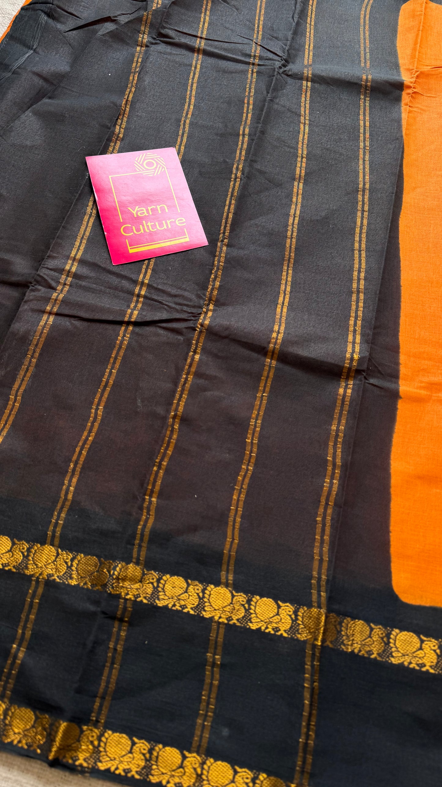Fanta orange and black, rettaipettu peacock double border, madurai soft cotton - YCCOTNJULRS01