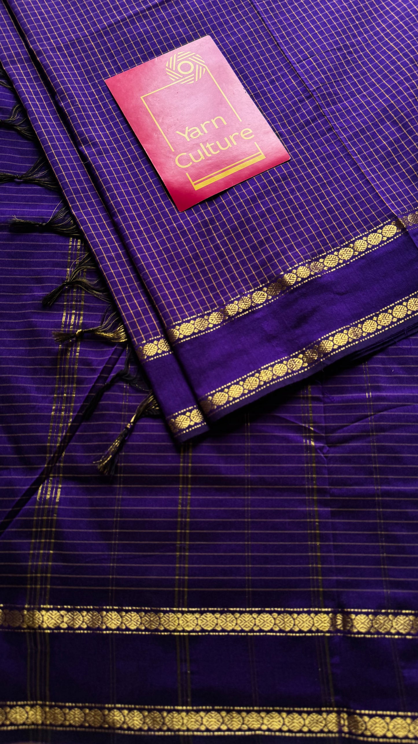 Purple arani checks saree, cotton silk - YCCOTNMA275