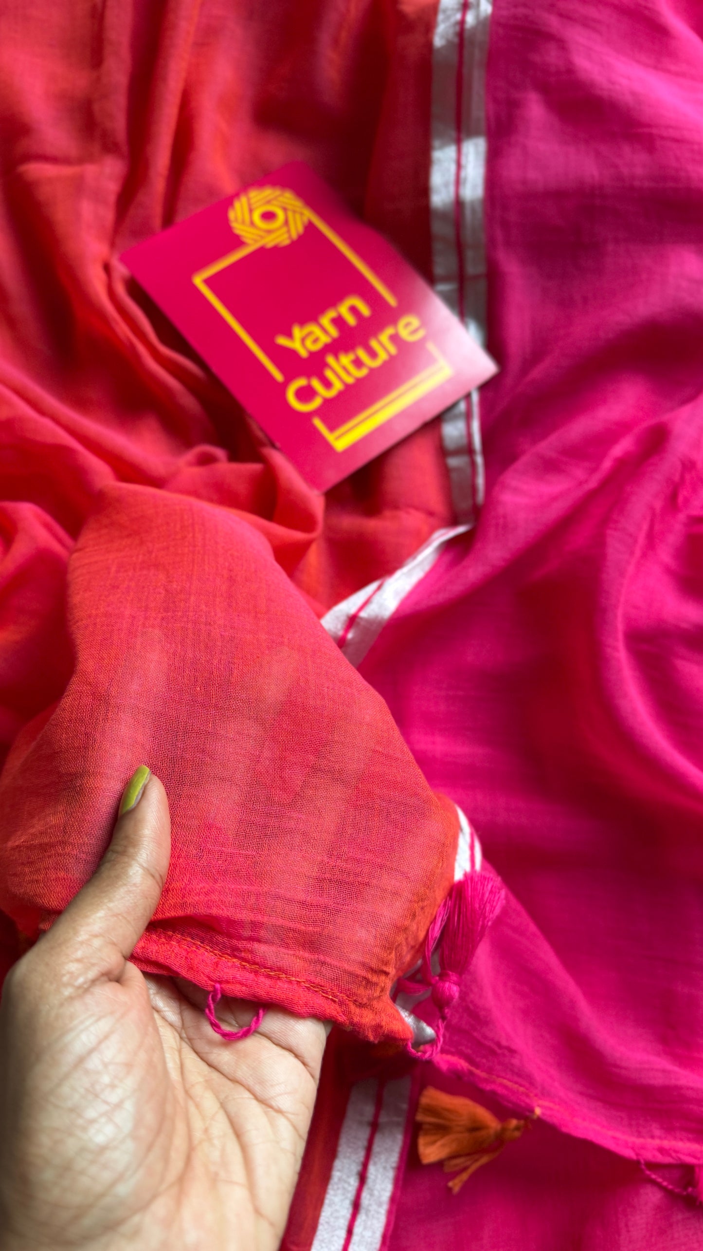 Hot pink with dual shade orangish pink, mul cotton YCBCMCM17