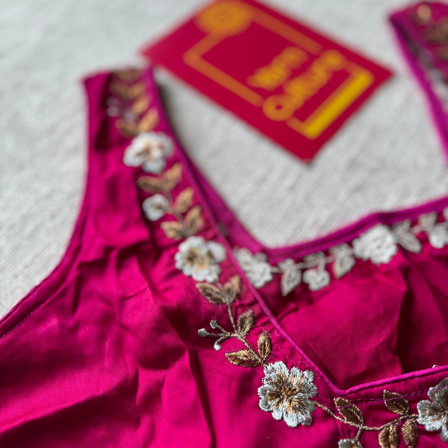 Hot pink with floral embroidery, sleeveless, cotton silk, size 36 (alterable from 34-40), readymade blouse - YCBLAU07