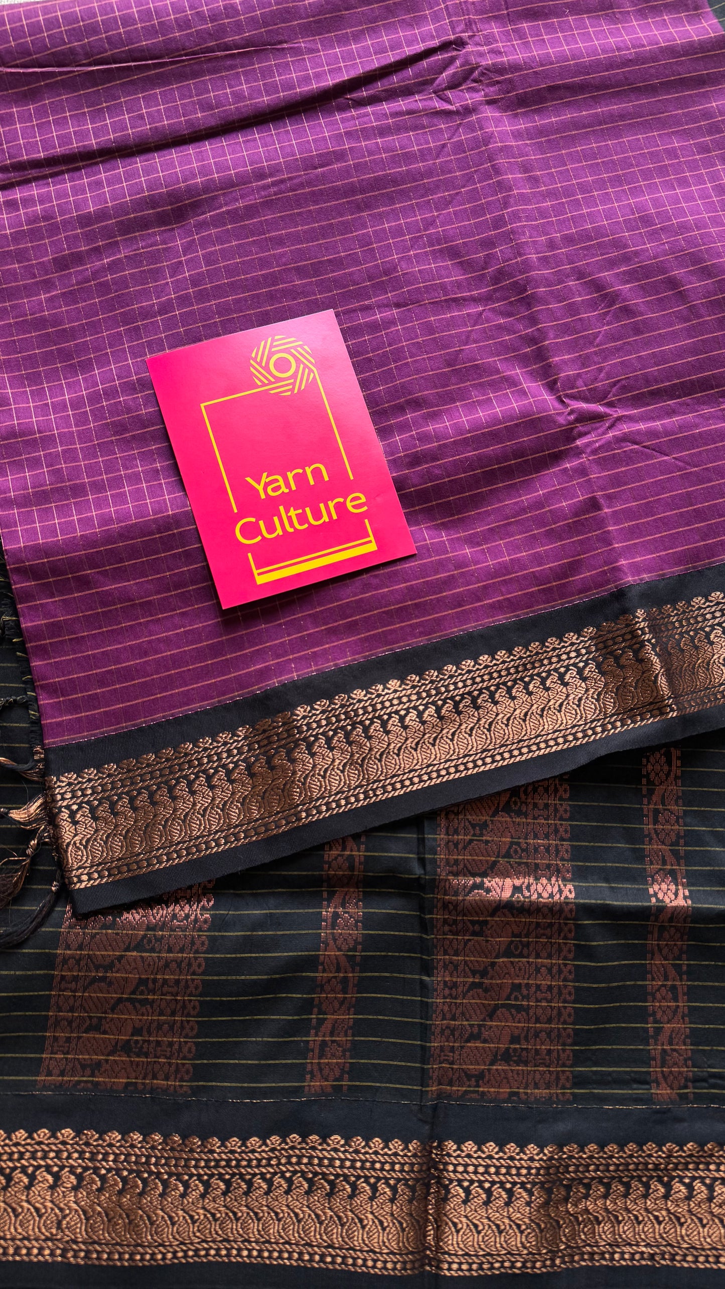 Dark pink with black, checks - cotton silk - YCCOTNOCKCS11
