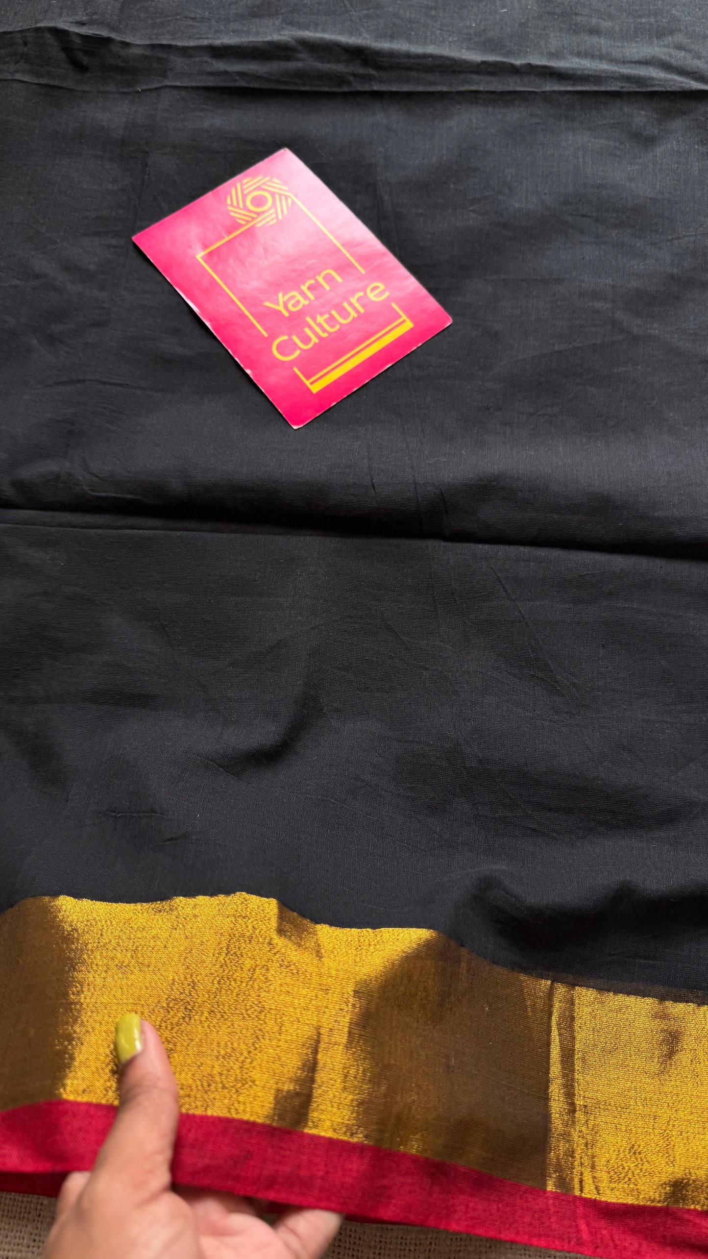 Black mul with antique gold zari border - YCBCMCLSE23