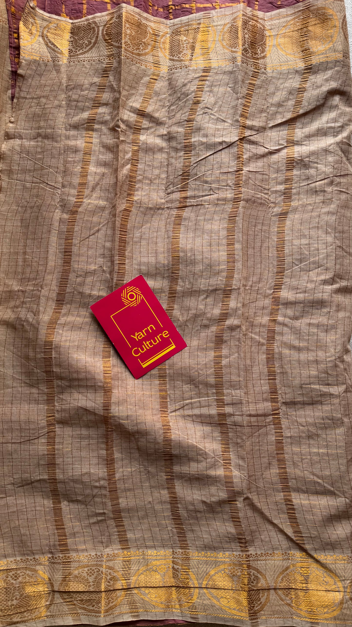 Cream with onion pink, sungudi cotton half-half saree - YCCOTNMSFE361