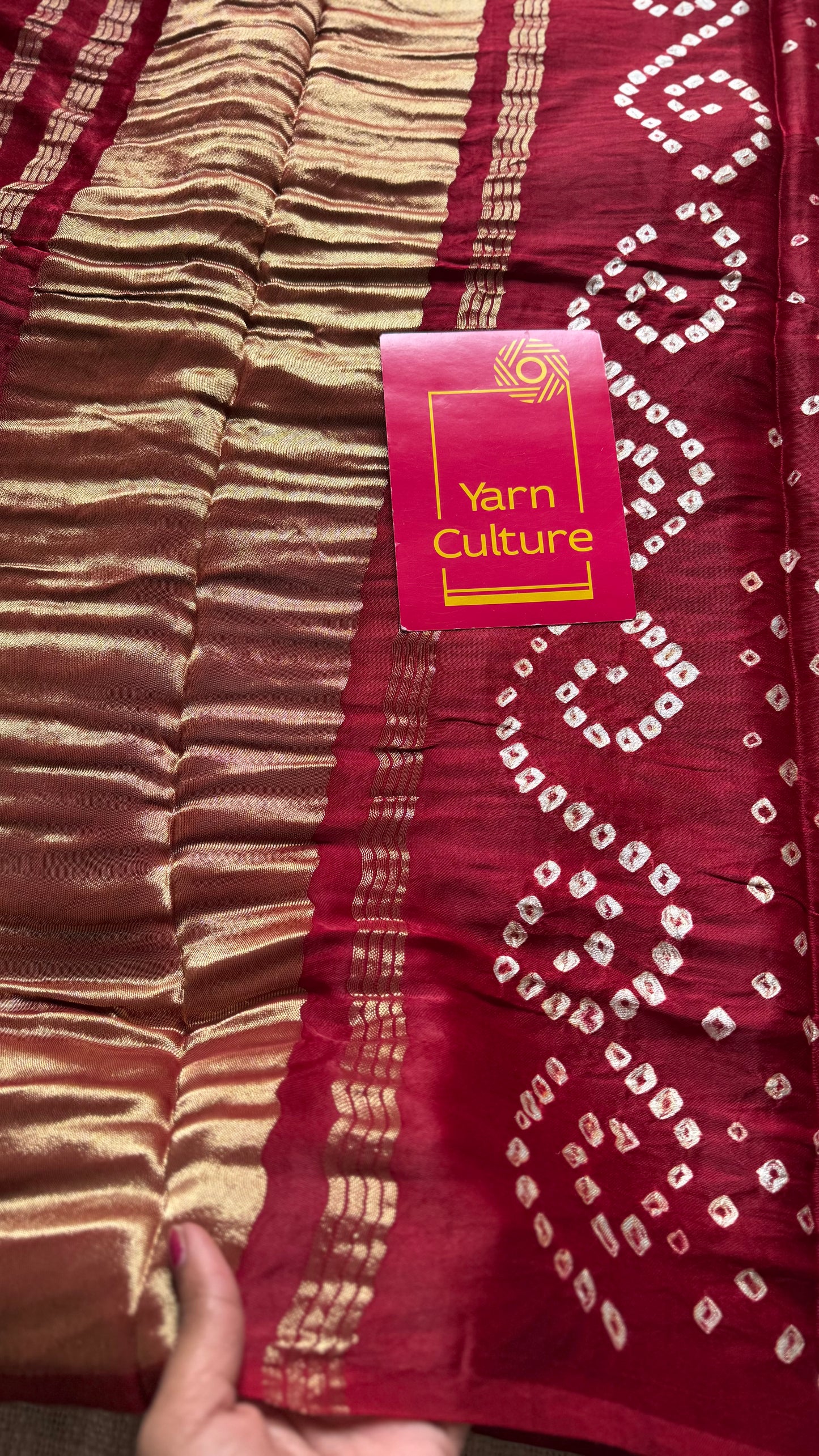 Maroon crushed bandhani modal silk with lagdi patta (zari pallu) - YCDESE31