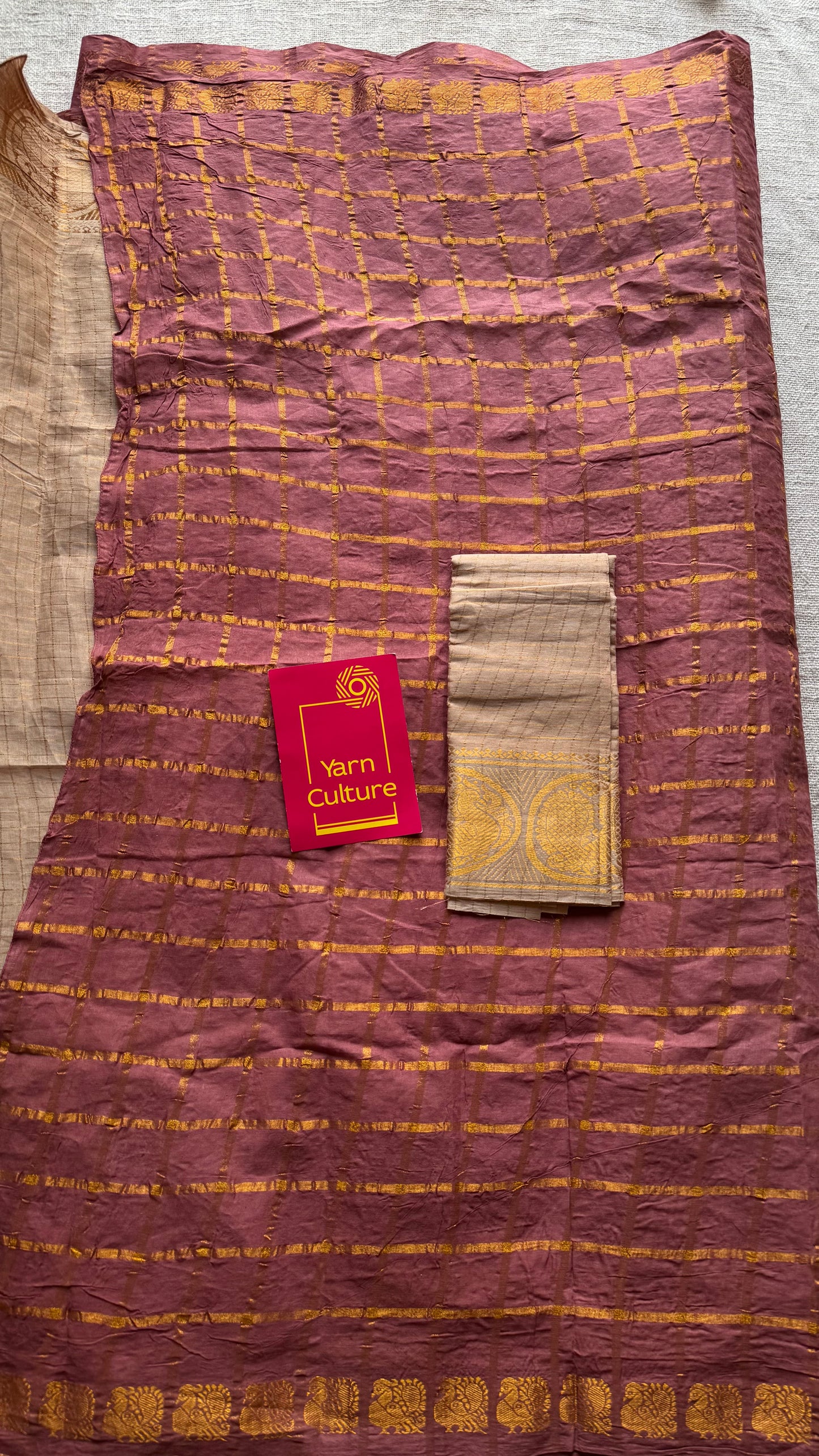 Onion pink with cream, sungudi cotton half-half saree - YCCOTNMSFE360