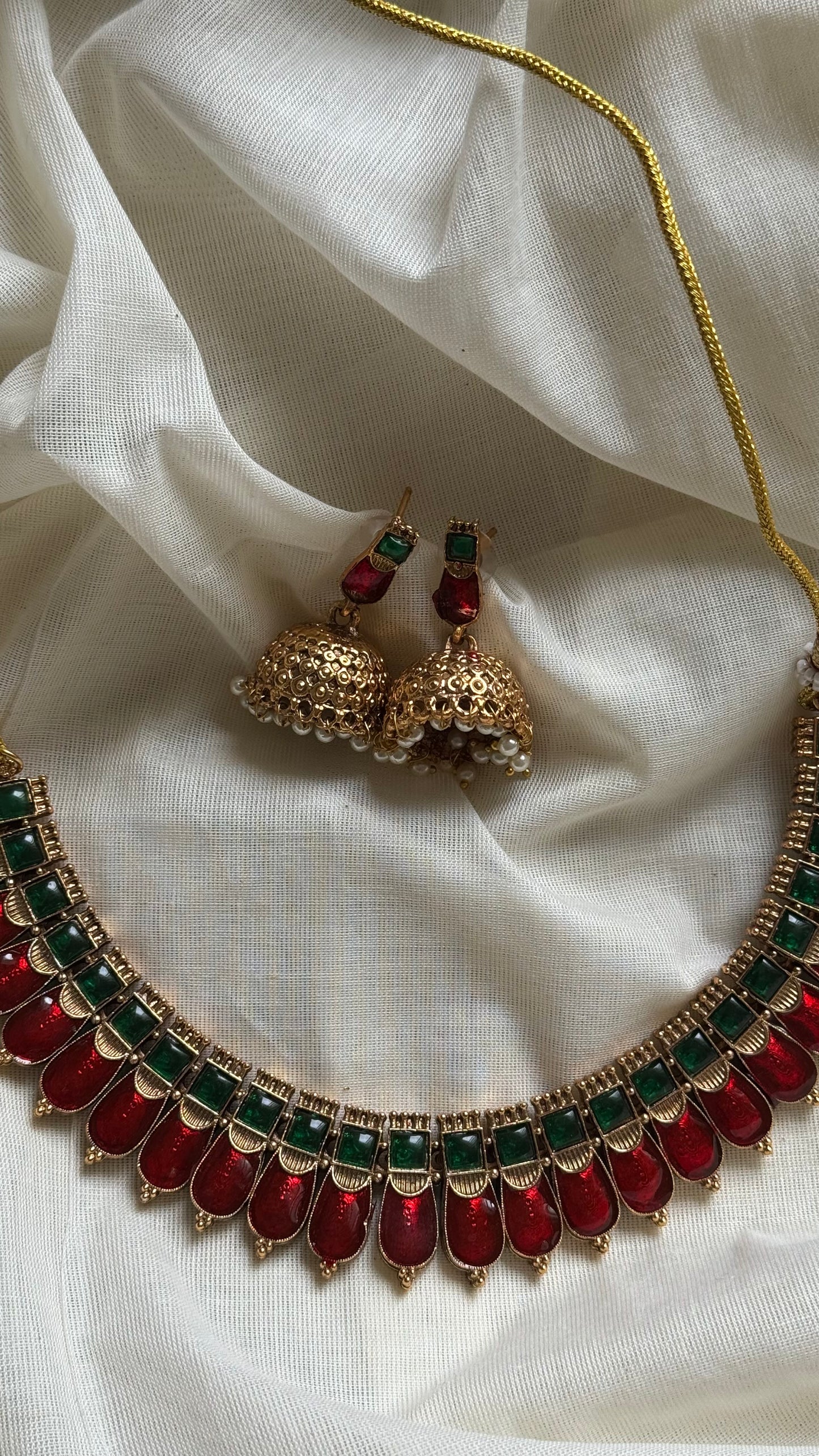 Red nagapadam necklace with jhumkas - YCAGC137