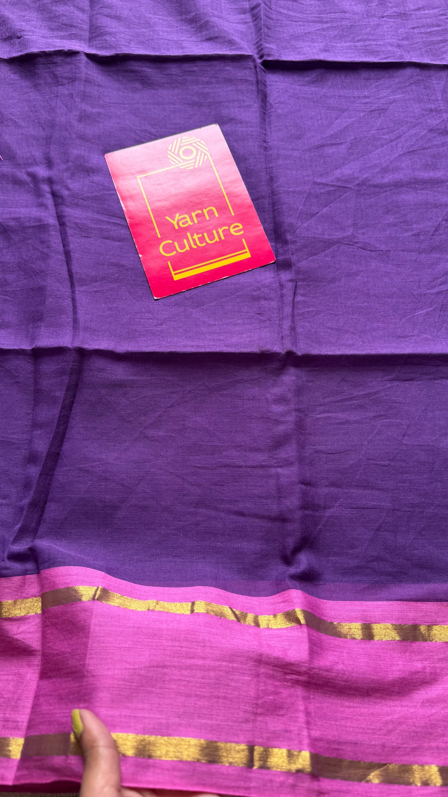 Purple mul with pink contrast border, gold zari - YCBCMCLSE22