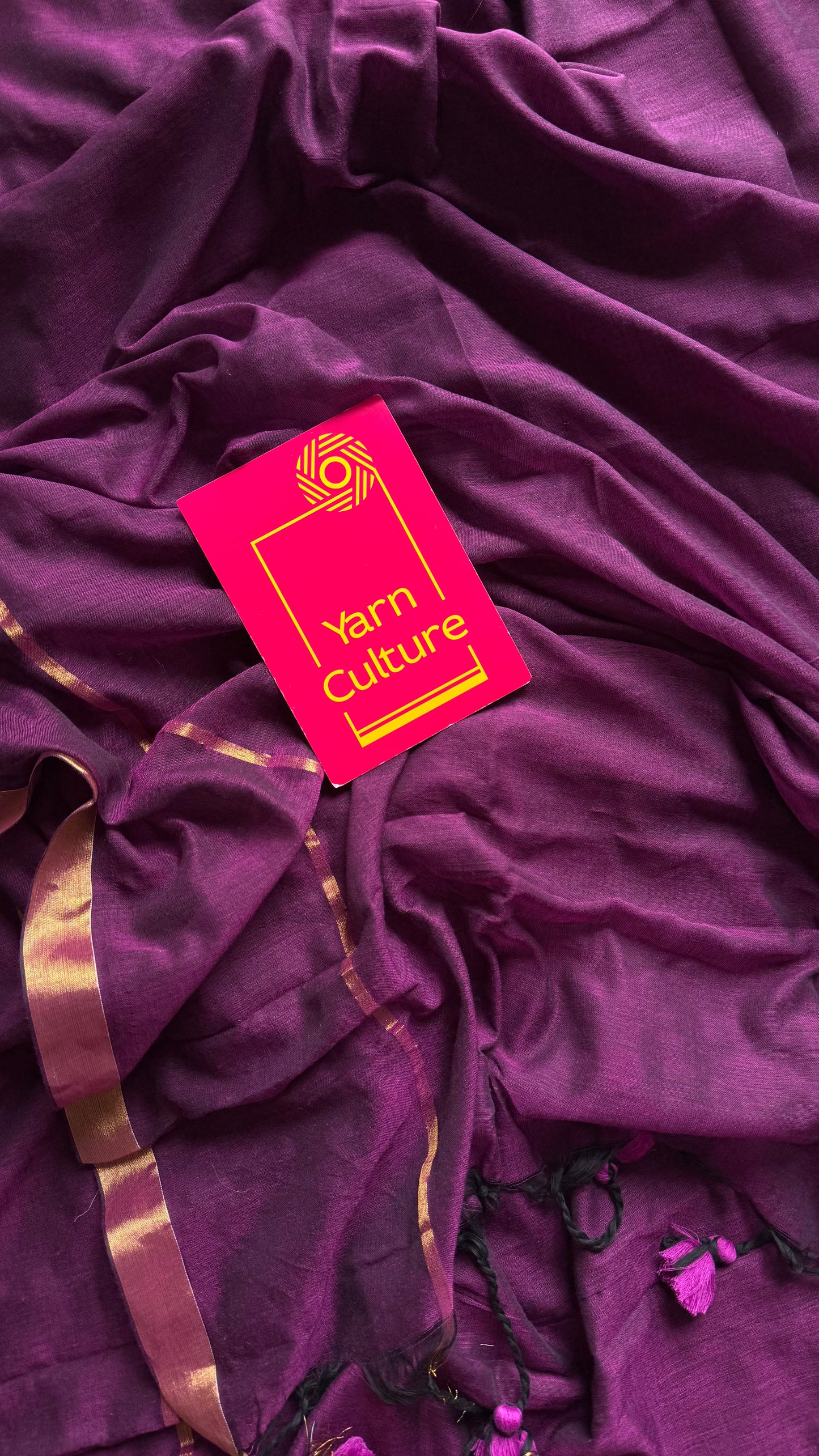 Purple pink mul, antique gold zari, gap border pattern - YCBCMCGZSE74