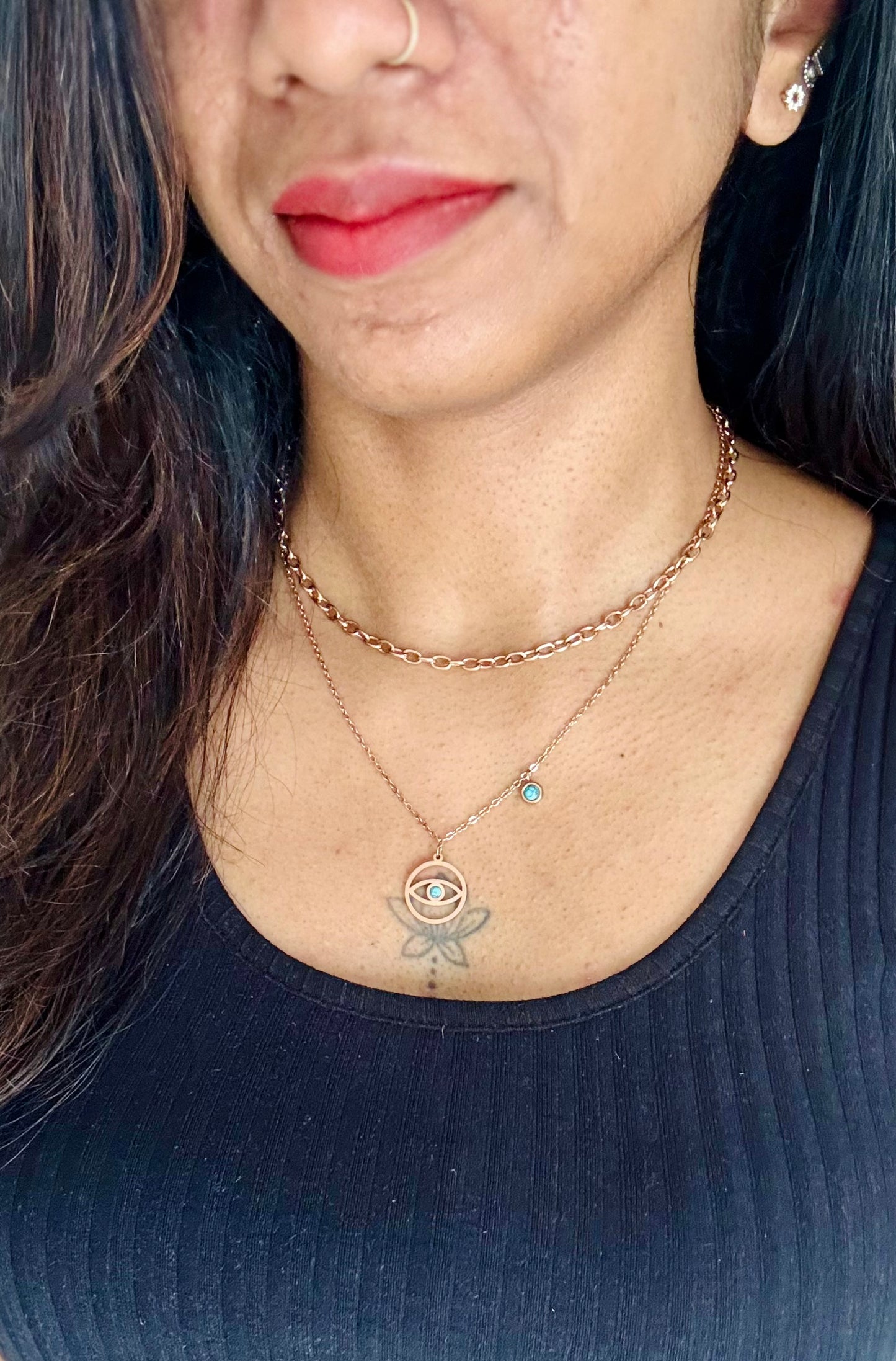 Rose gold plated, doube layered chain with charms - YCGPC254