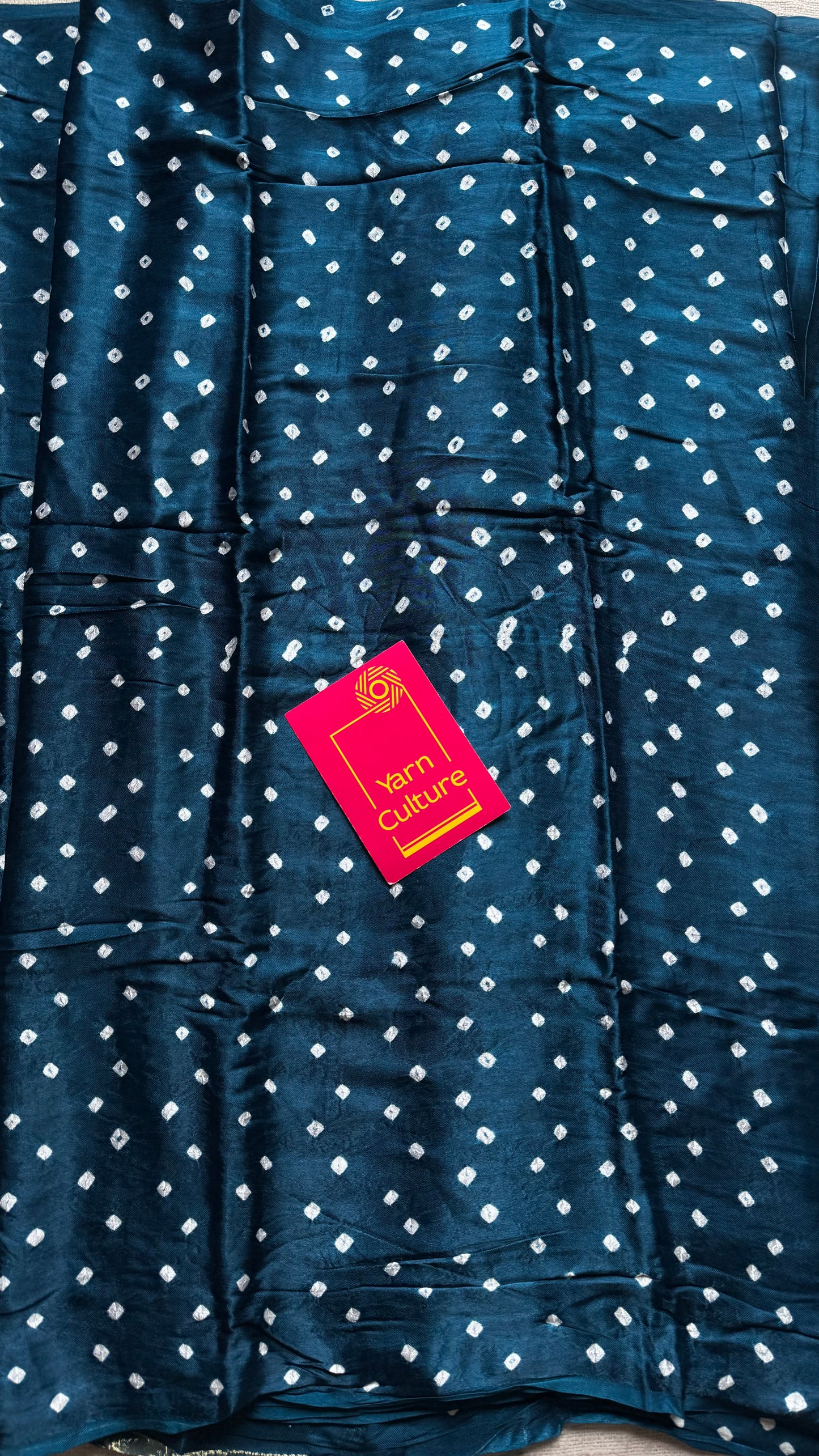 Peacock blue, crushed bandhani modal silk with lagdi patta (zari pallu) - YCDESE26