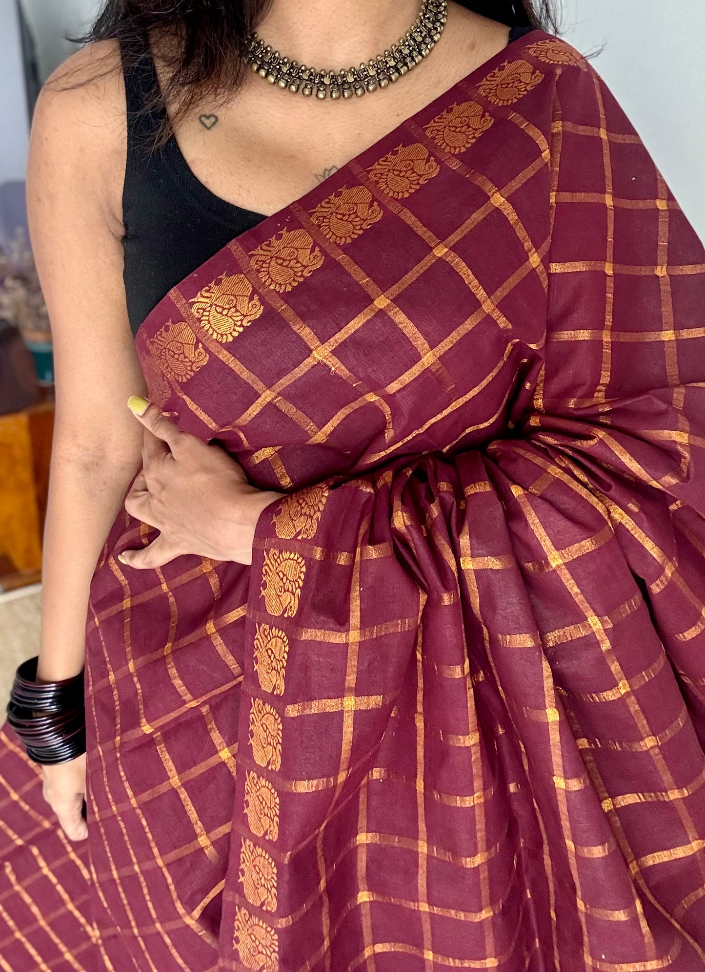 Maroon pavithra kattam sungudi, madurai cotton - YCCOTNSEMS07