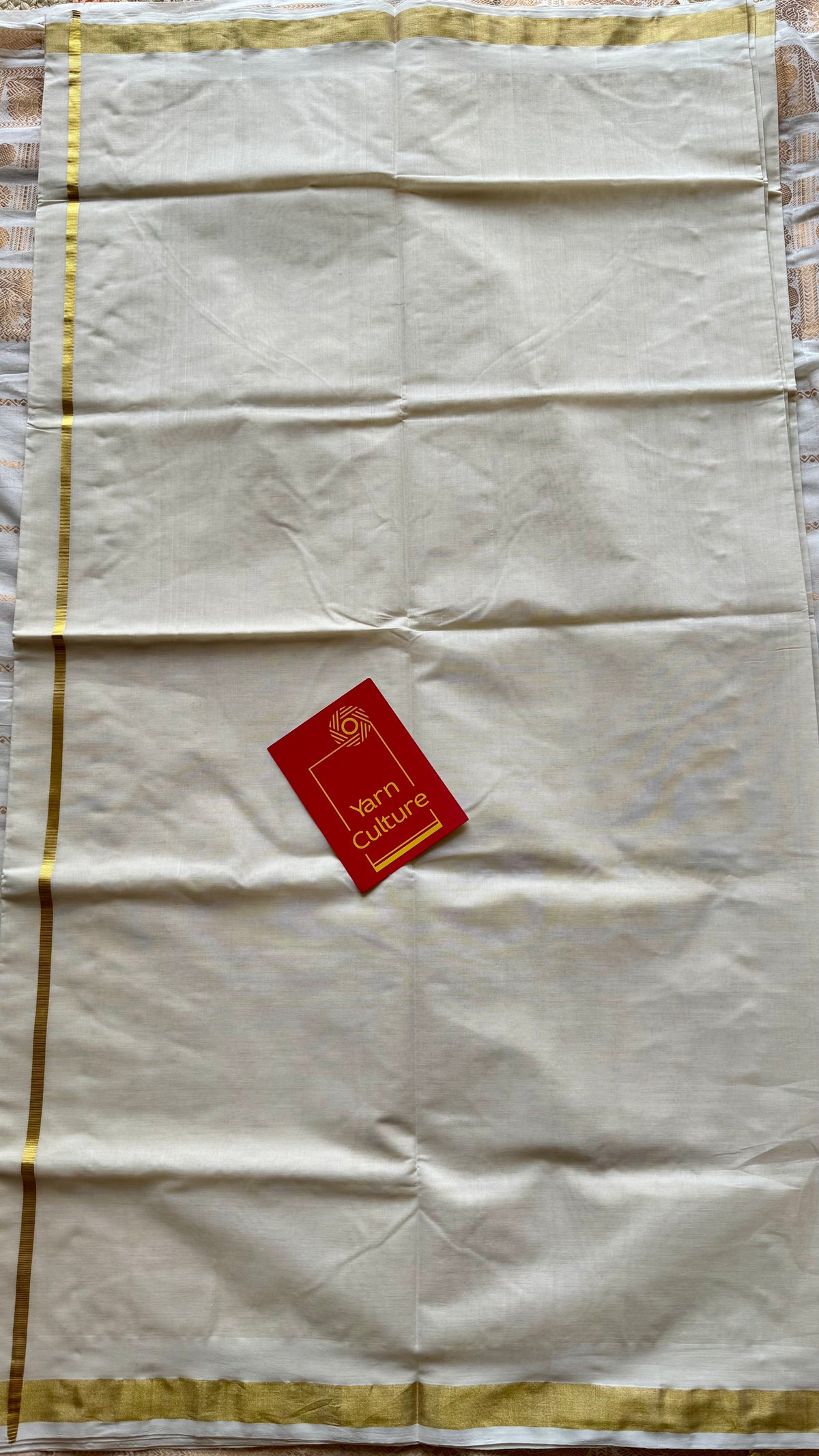 Handloom, woven in Chendamangalam Looms, ivory with gold striped pallu - YCIEON147