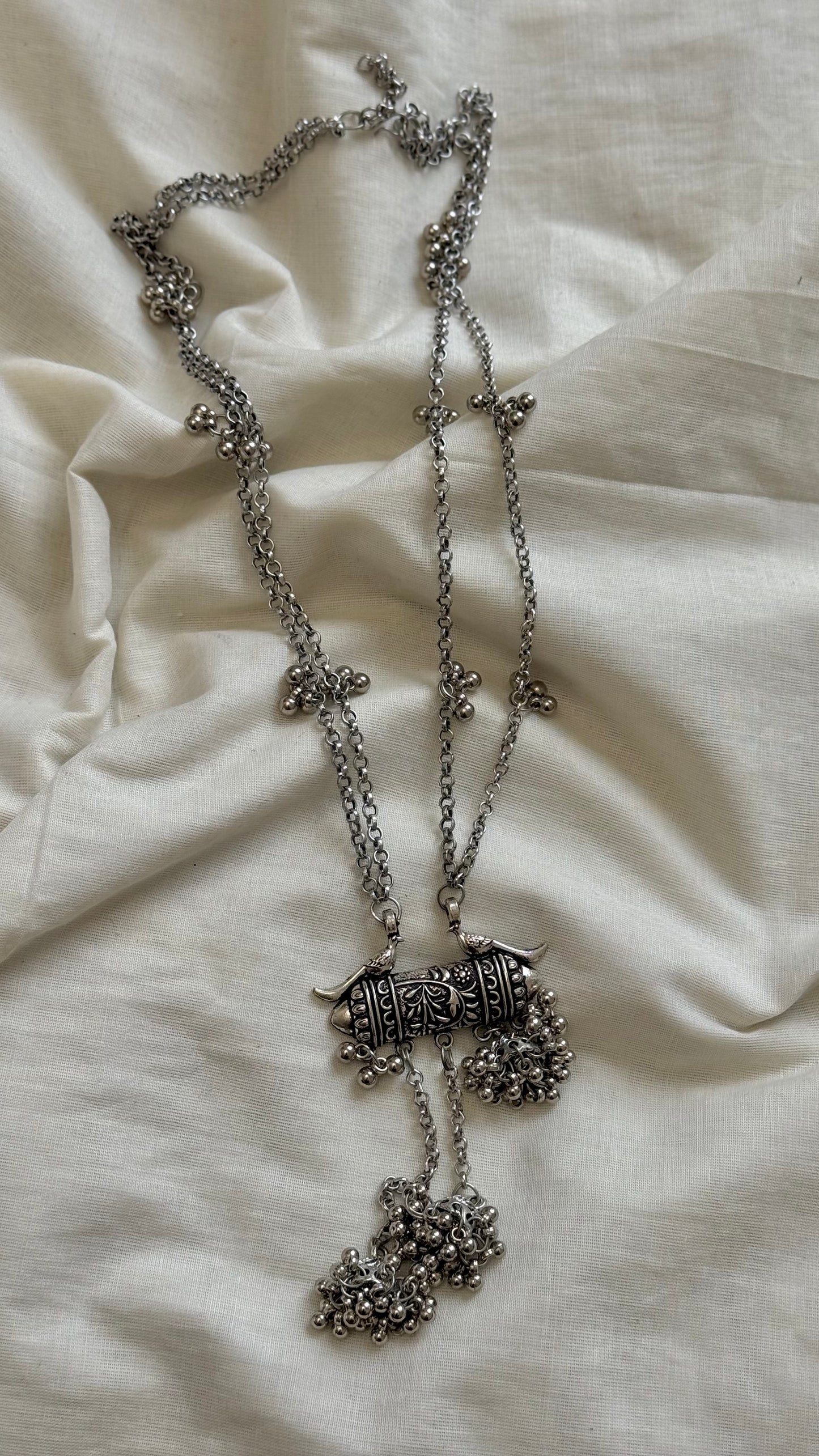 Long gungroo pendant chain, oxidised silver - YCOSNP308
