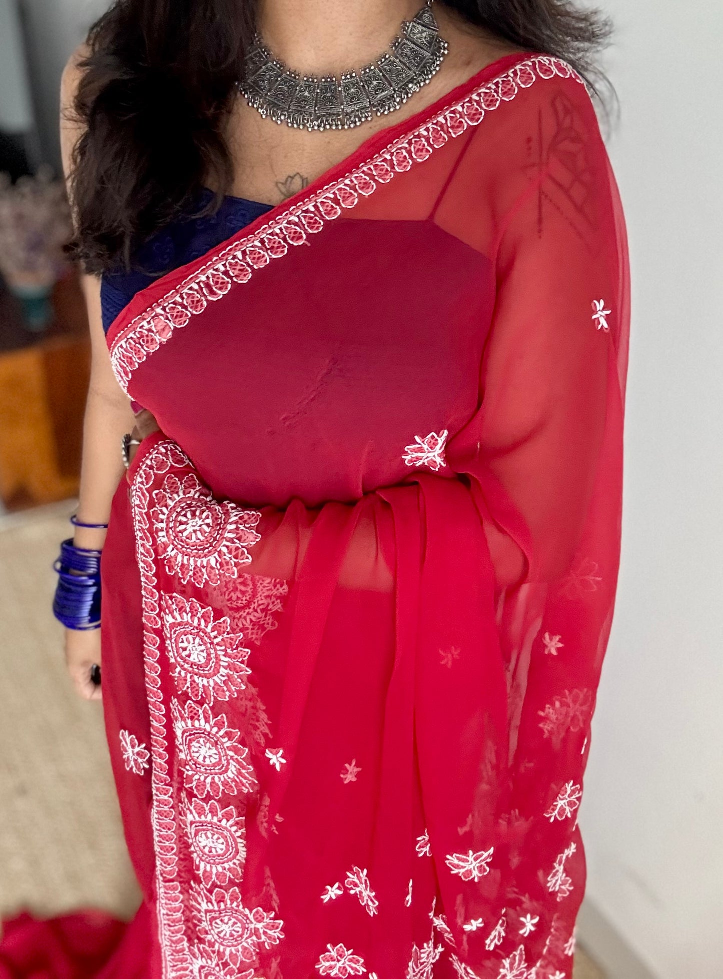 Sham-e-Ishq (evening of love) - Red Chikankari, georgette YCSLCJULCK07
