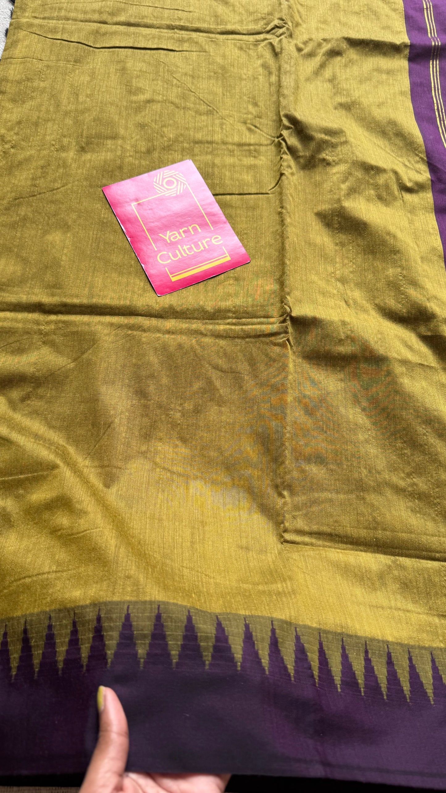 Green with purple temple border - cotton silk - YCCOTNSEKCS21