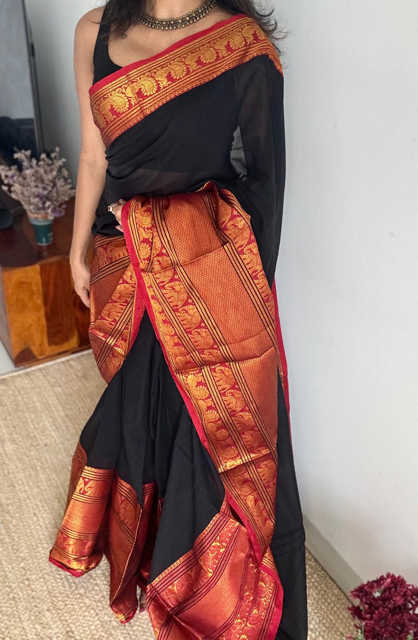 Black with broad zari border, premium narayanpet, soft cotton - YCWOTDFEBB02