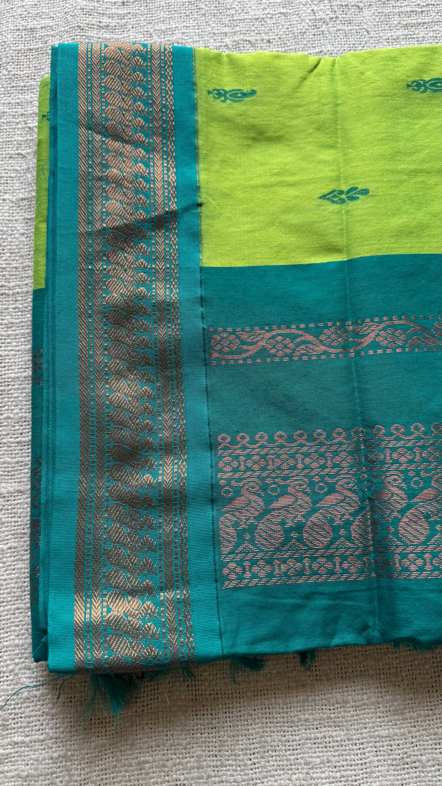 Bright green with turquoise, cotton silk - YCCOTNOCKCS14