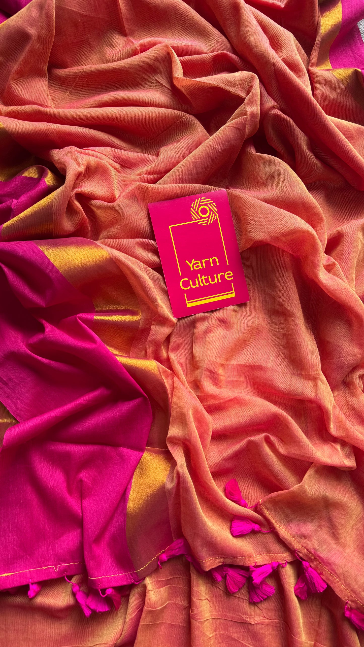 Dual tone orange with contrast dark pink border, gold zari - YCBCMCLSE14