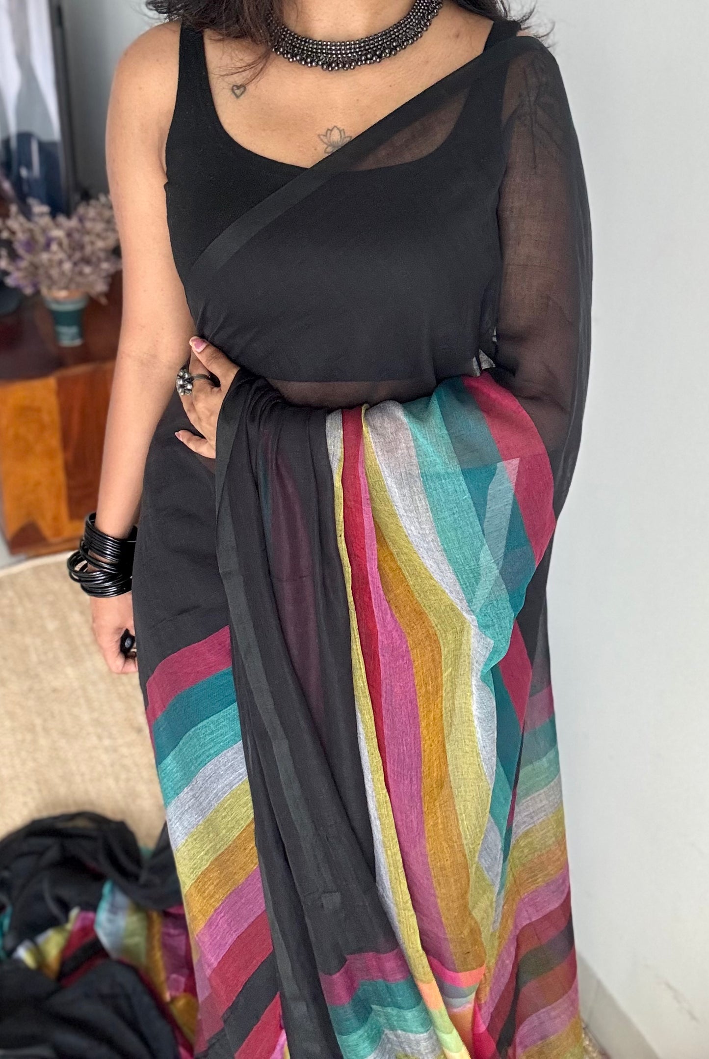 Black with colourblocks, mul cotton - YCBCJULMR11