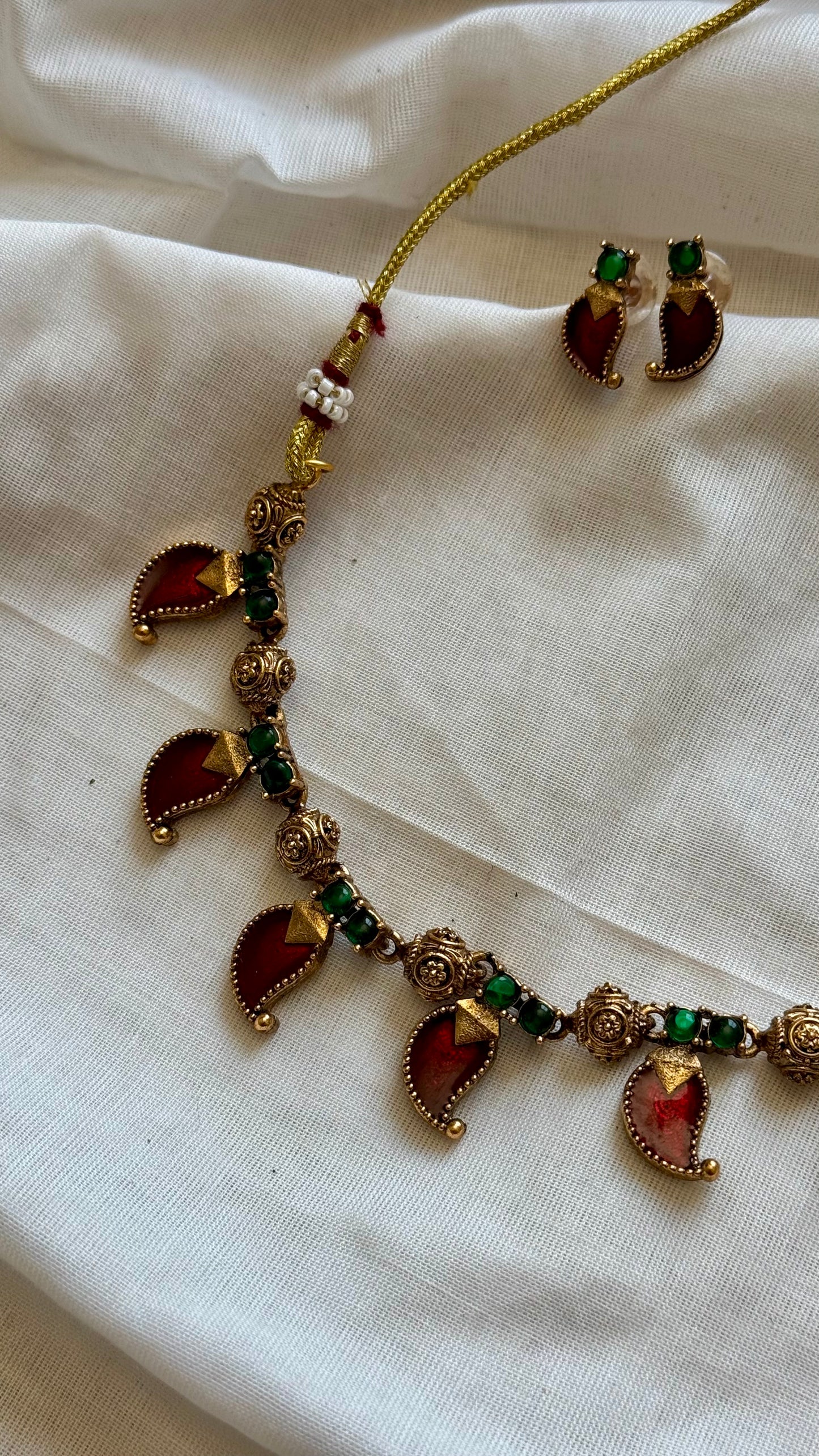 Red mango palakka neckpiece, with earrings - YCGPNP620