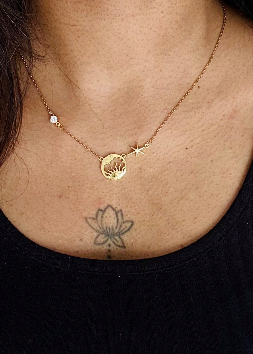 Gold plated chain, sun, star, stone charms - YCGPC246