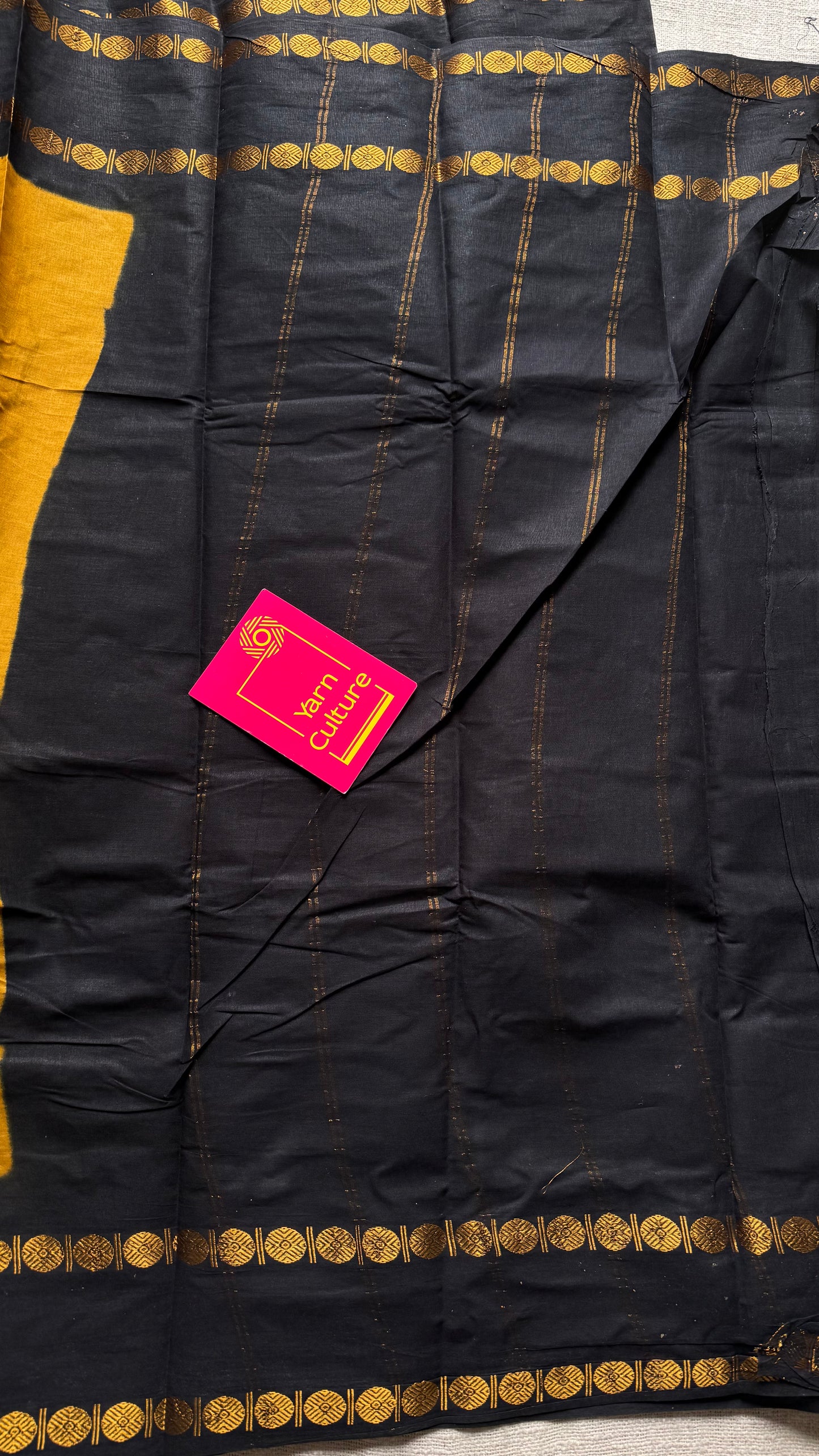 Turmeric yellow with black rudraksham motif border - YCCOTNSEMS53