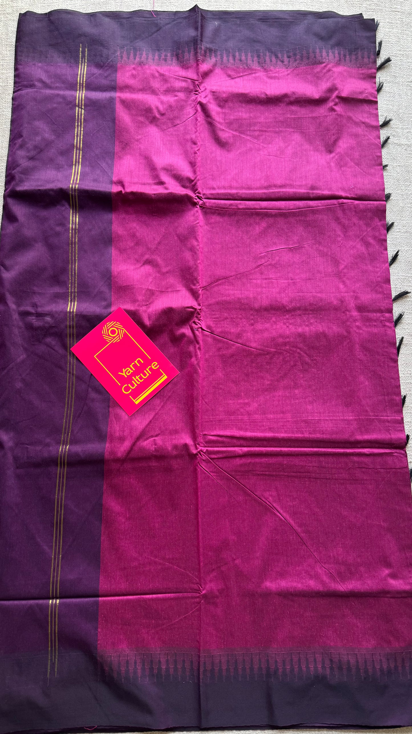 Raspberry pink with purple temple border - cotton silk - YCCOTNOCKCS6