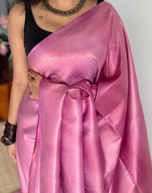 Lavender pink dual tone, antique gold zari, semi -silk - YCDOSOCSS01