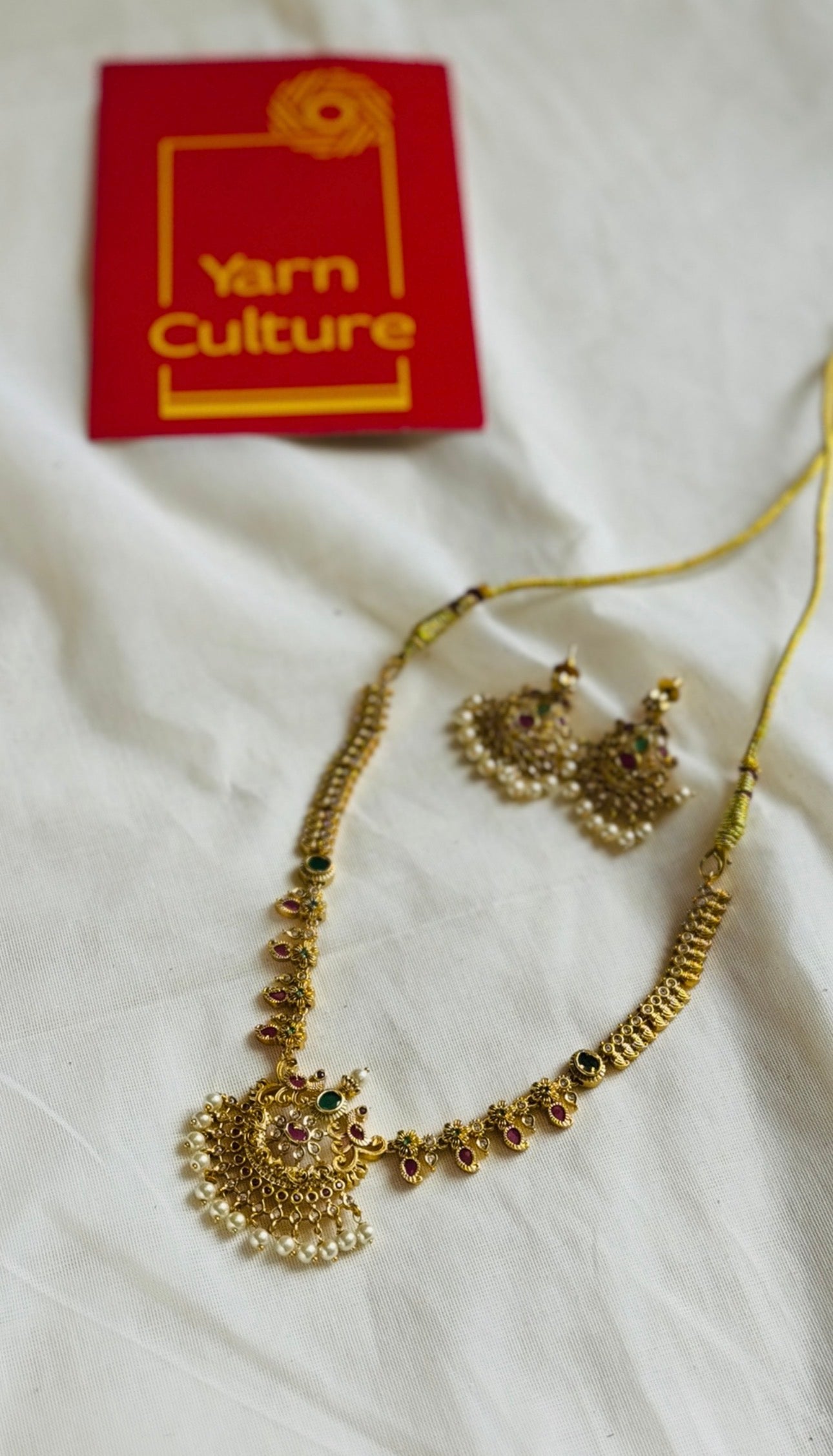 Ruby white stone necklace, with earrings - YCGPNP782