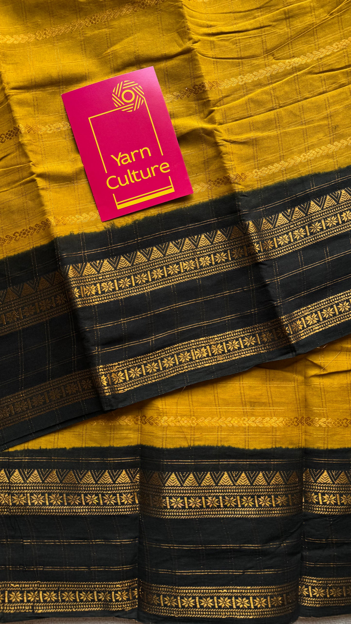 Ginger yellow with black, Adayar checks with velthaari pattern, madurai cotton - YCCOTNOCSC06