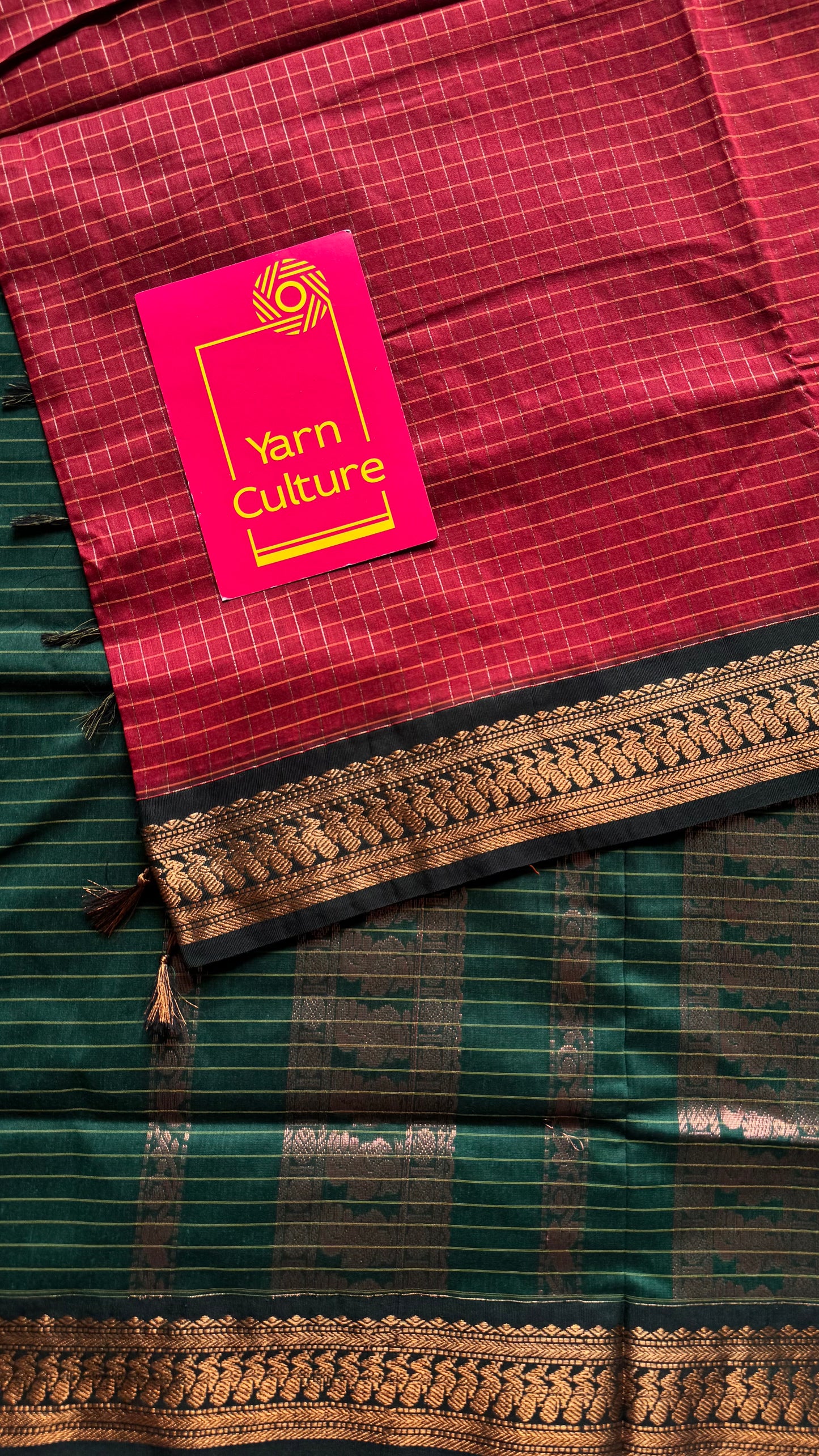 Red with dark green, checks - cotton silk - YCCOTNSEKCS10