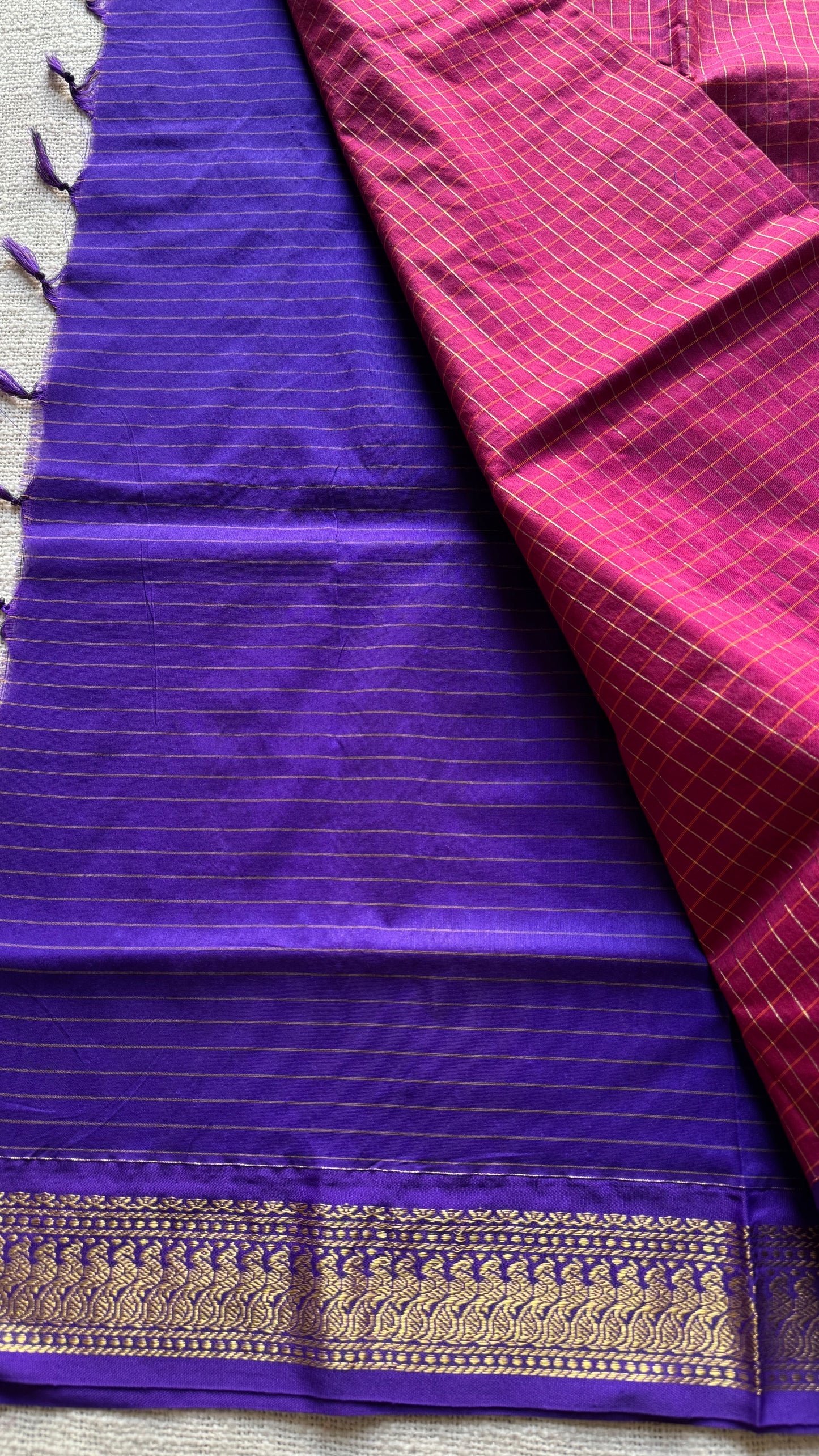 Berry pink with purple, checks - cotton silk - YCCOTNOCKC41