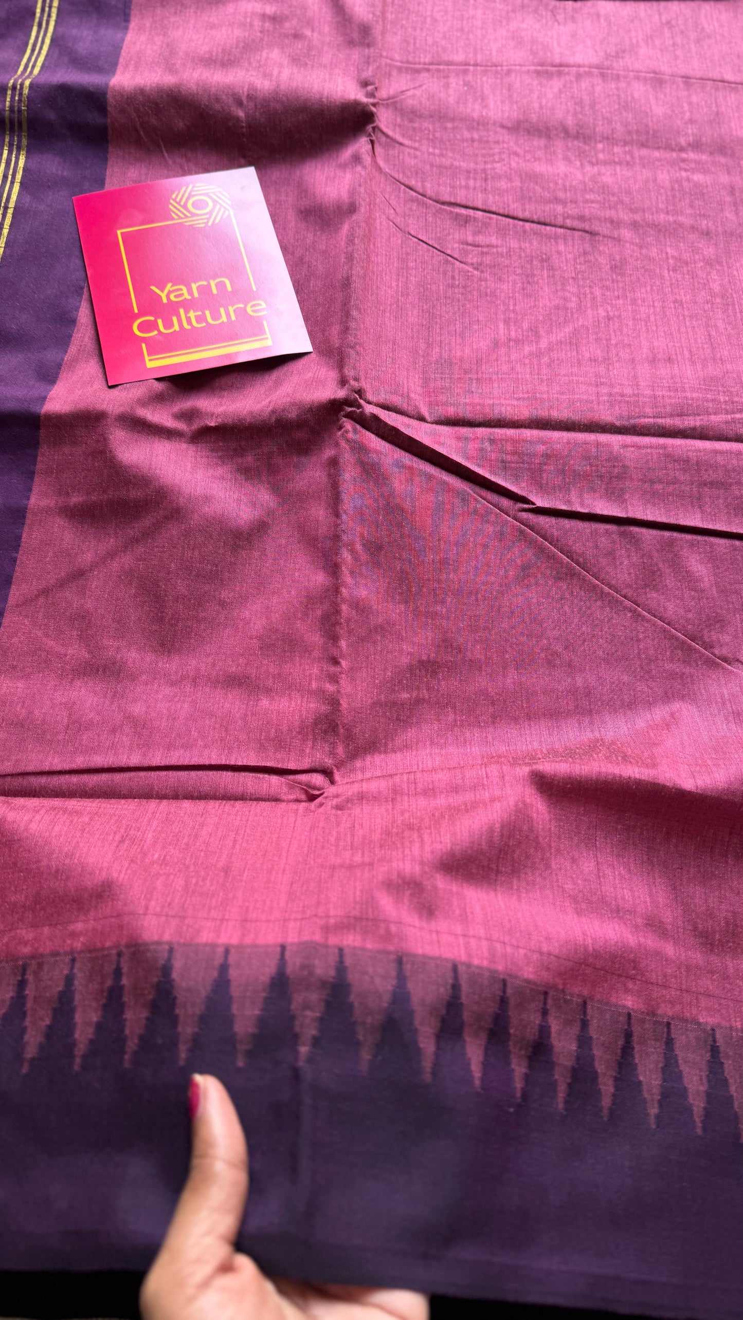 Dusty pink with purple temple border - cotton silk - YCCOTNOCKCS3