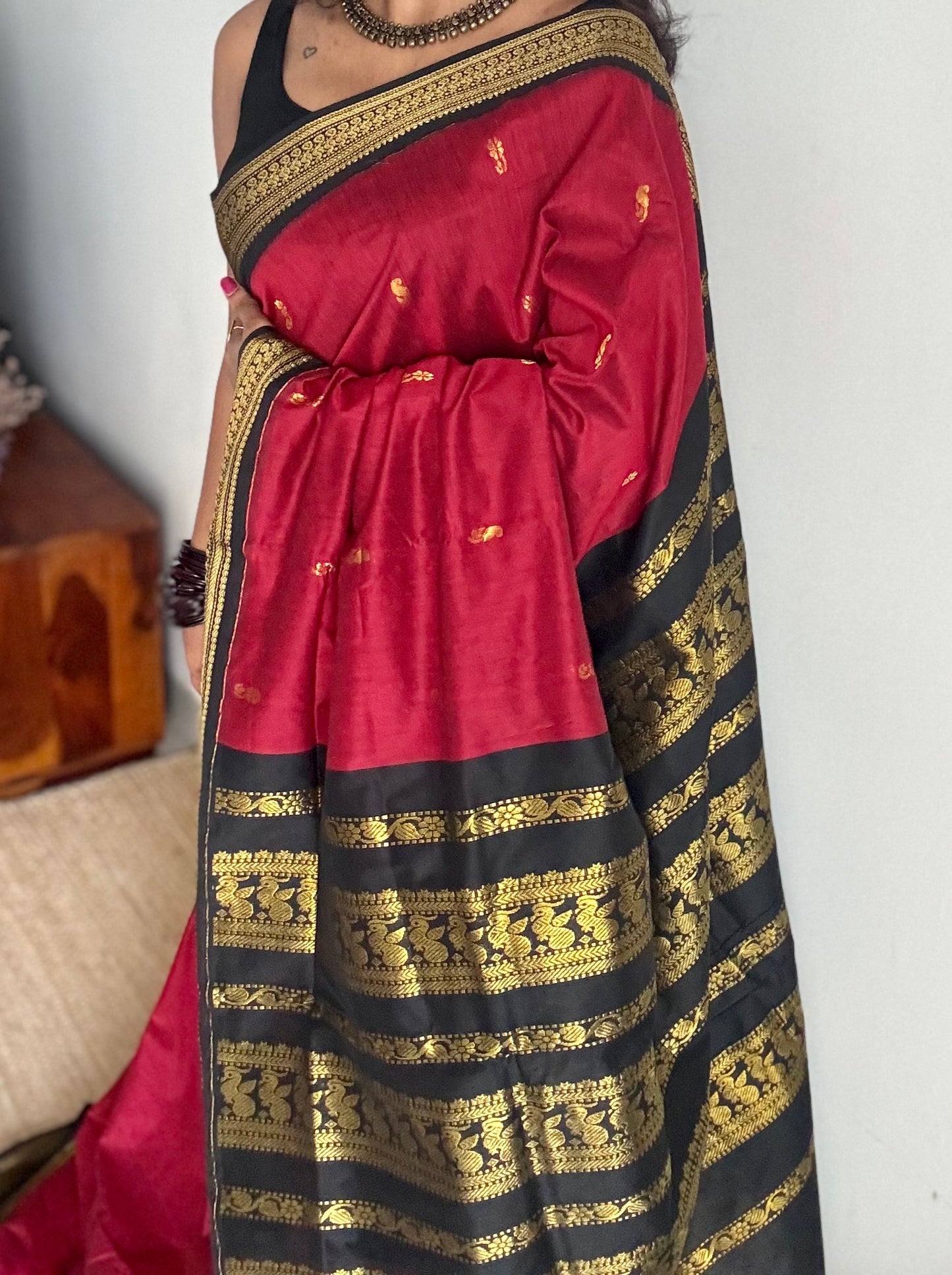 Red with black, cotton silk - YCCOTNOCKCS16