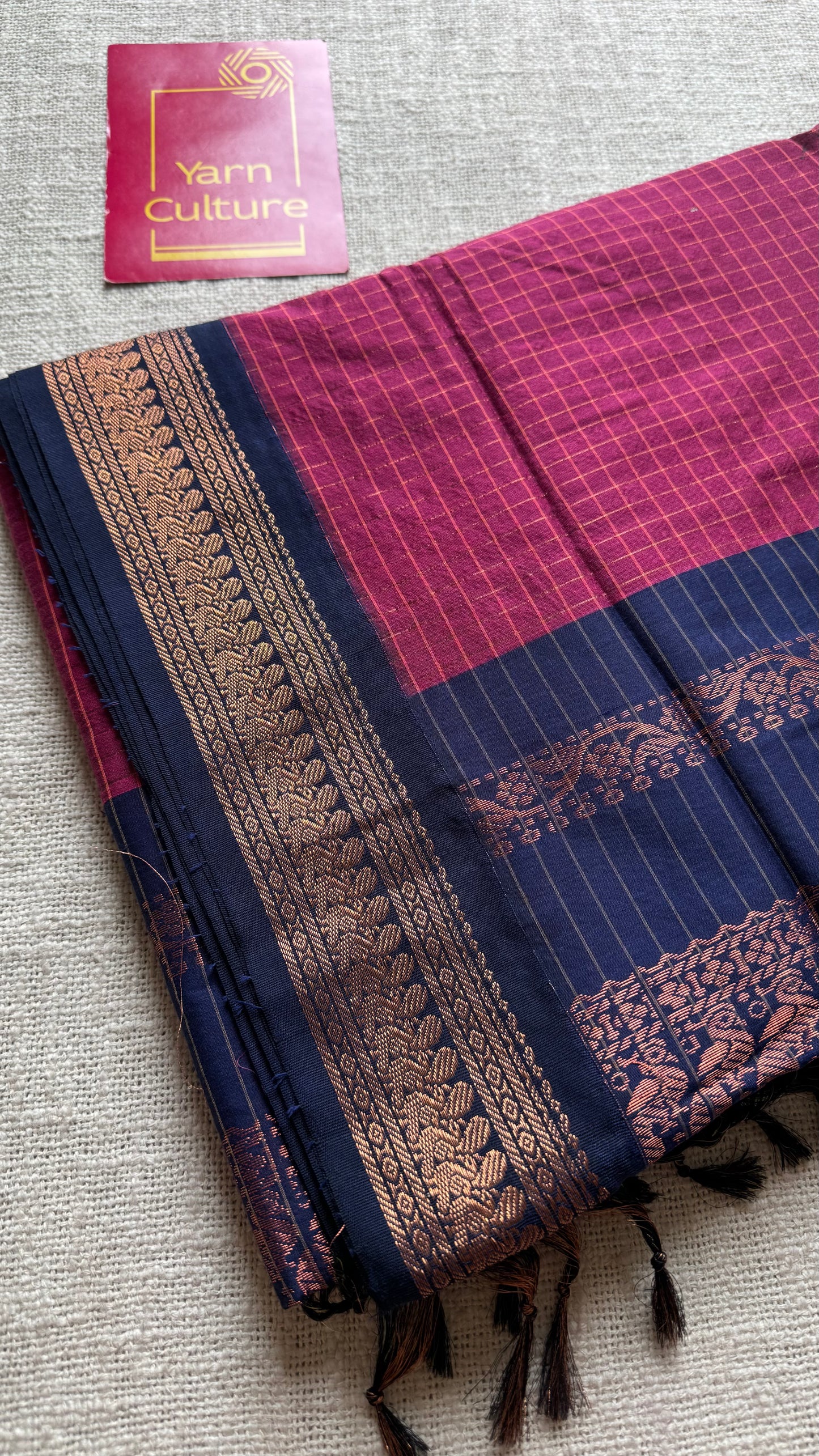 Dark pink with dark blue, checks - cotton silk - YCCOTNSEKCS12