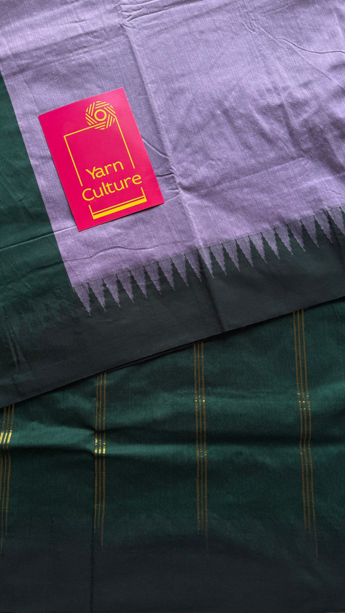 Lilac with dark green temple border - cotton silk - YCCOTNOCKCS7