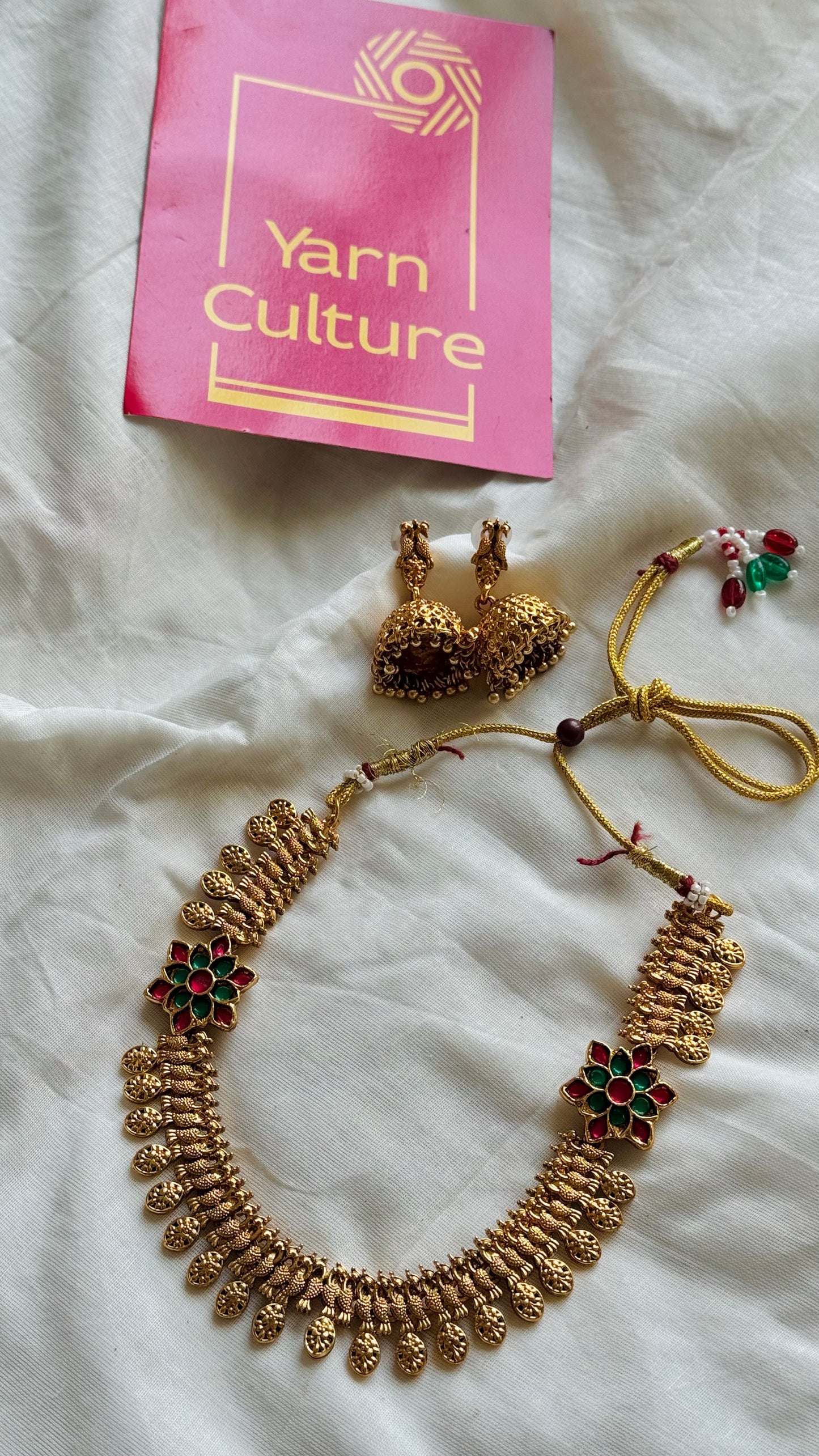 Peacock coin neckpiece, with earrings - YCGPNP736