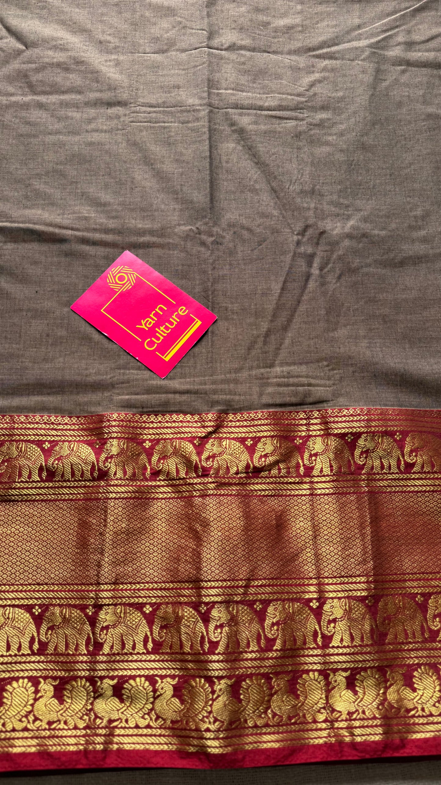 Warm grey with broad zari border, premium narayanpet, soft cotton - YCWOTDFEBB01