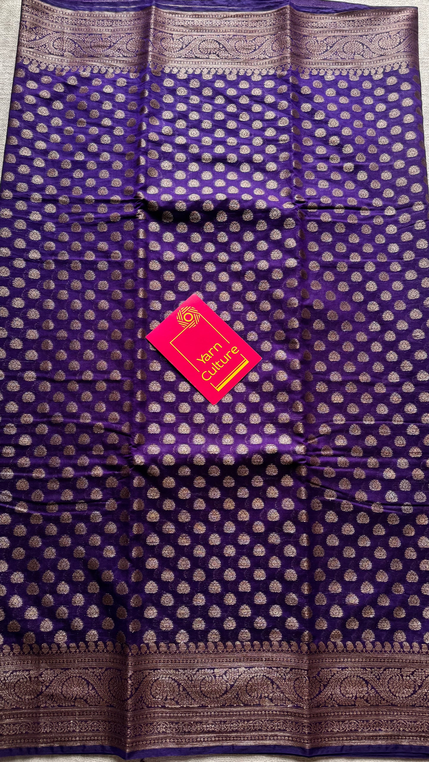 Aubergine - Dark purple, antique gold zari, Banarasi semi georgette - YCBLFEGAGZ12
