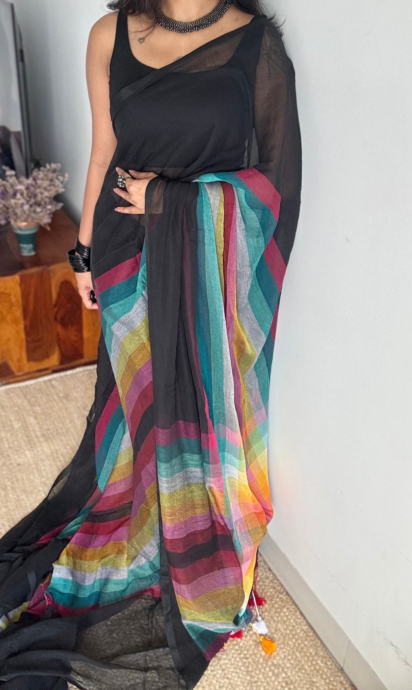 Black with colourblocks, mul cotton - YCBCJULMR11
