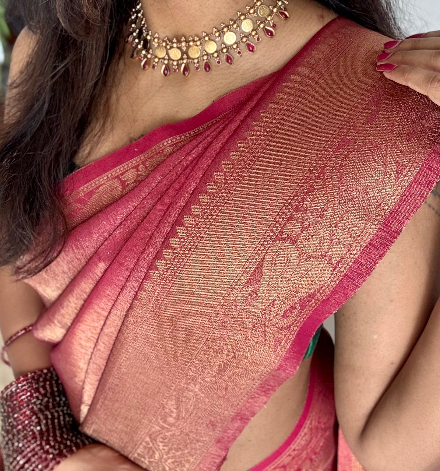 Red with gold dual tone, Banarasi tissue silk - YCDESE06