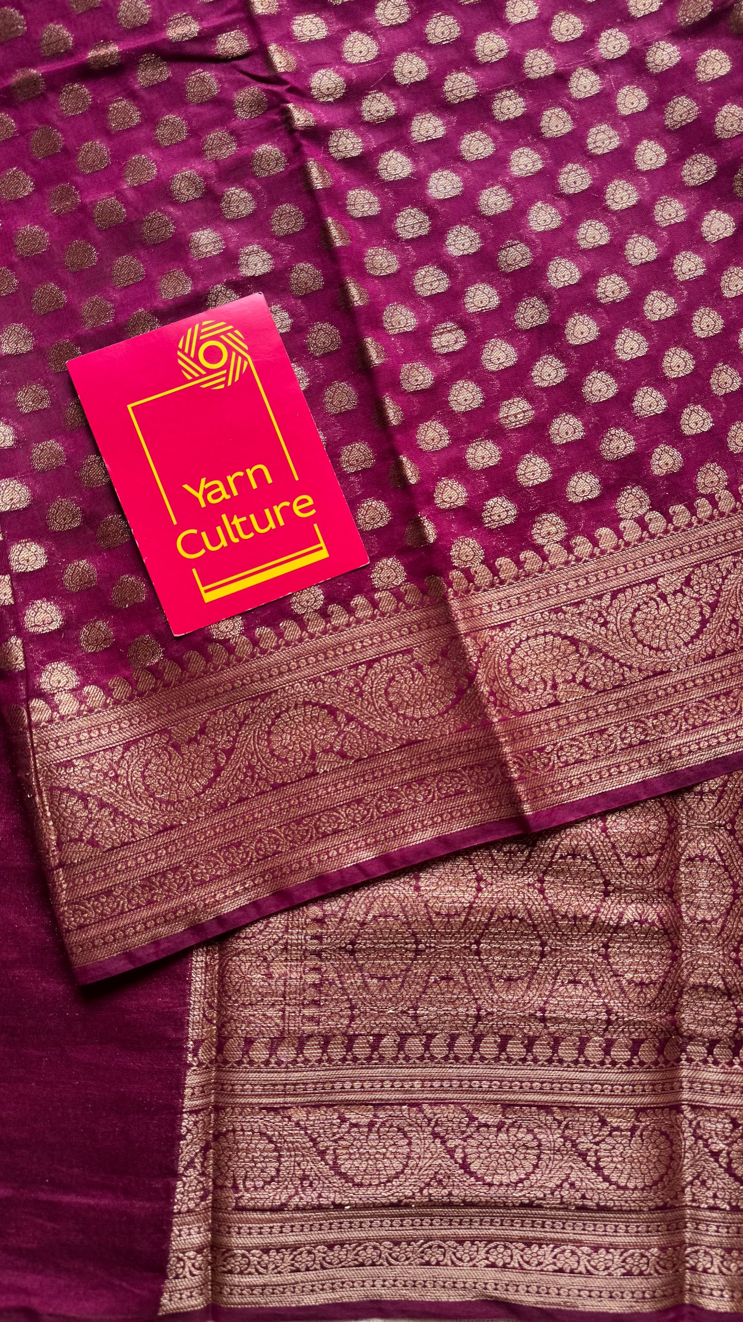 Cerise - Dark raspberry pink, antique gold zari, Banarasi semi georgette - YCBLFEGAGZ21